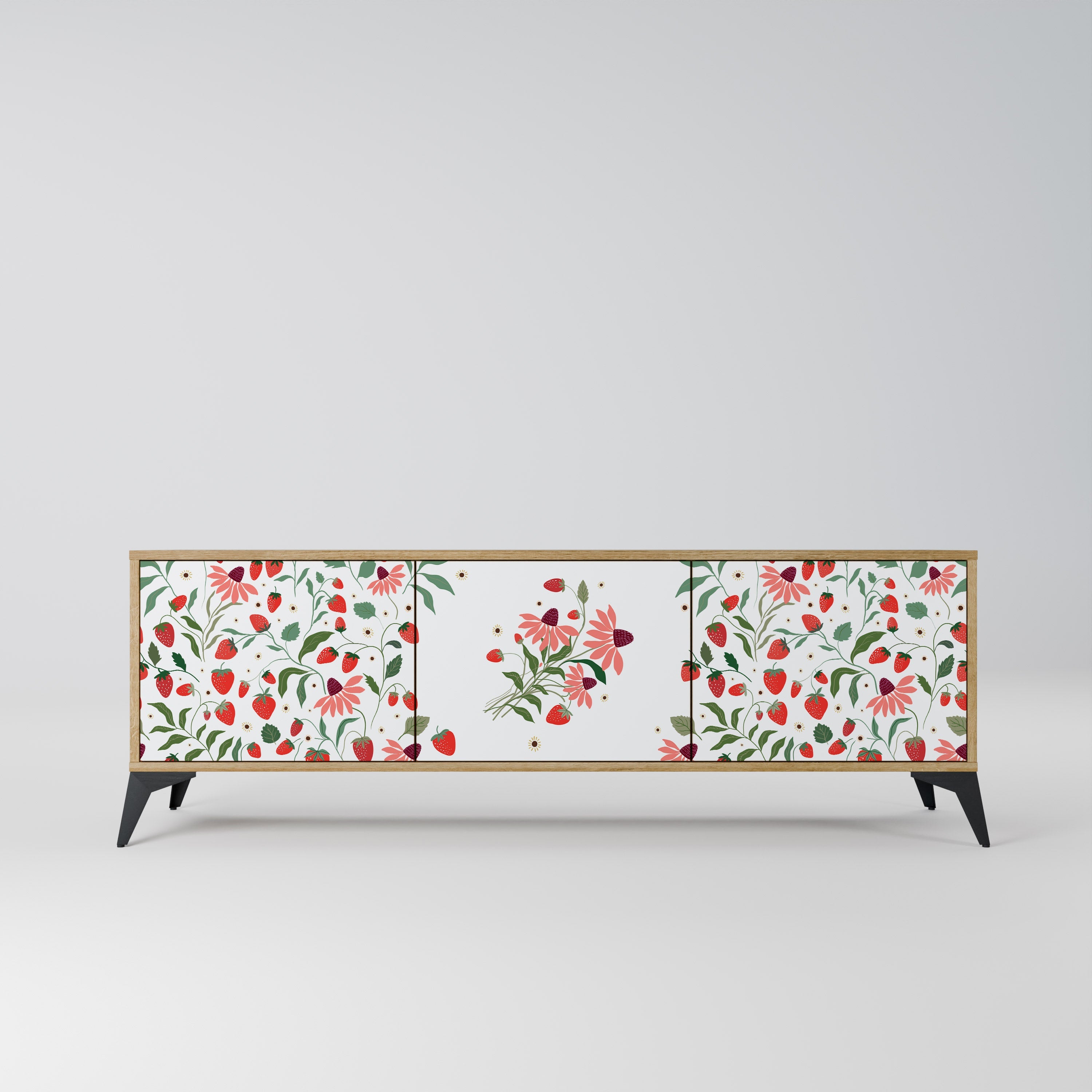 Meuble TV 3 portes FLOWERS AND STRAWBERRIES effet chêne