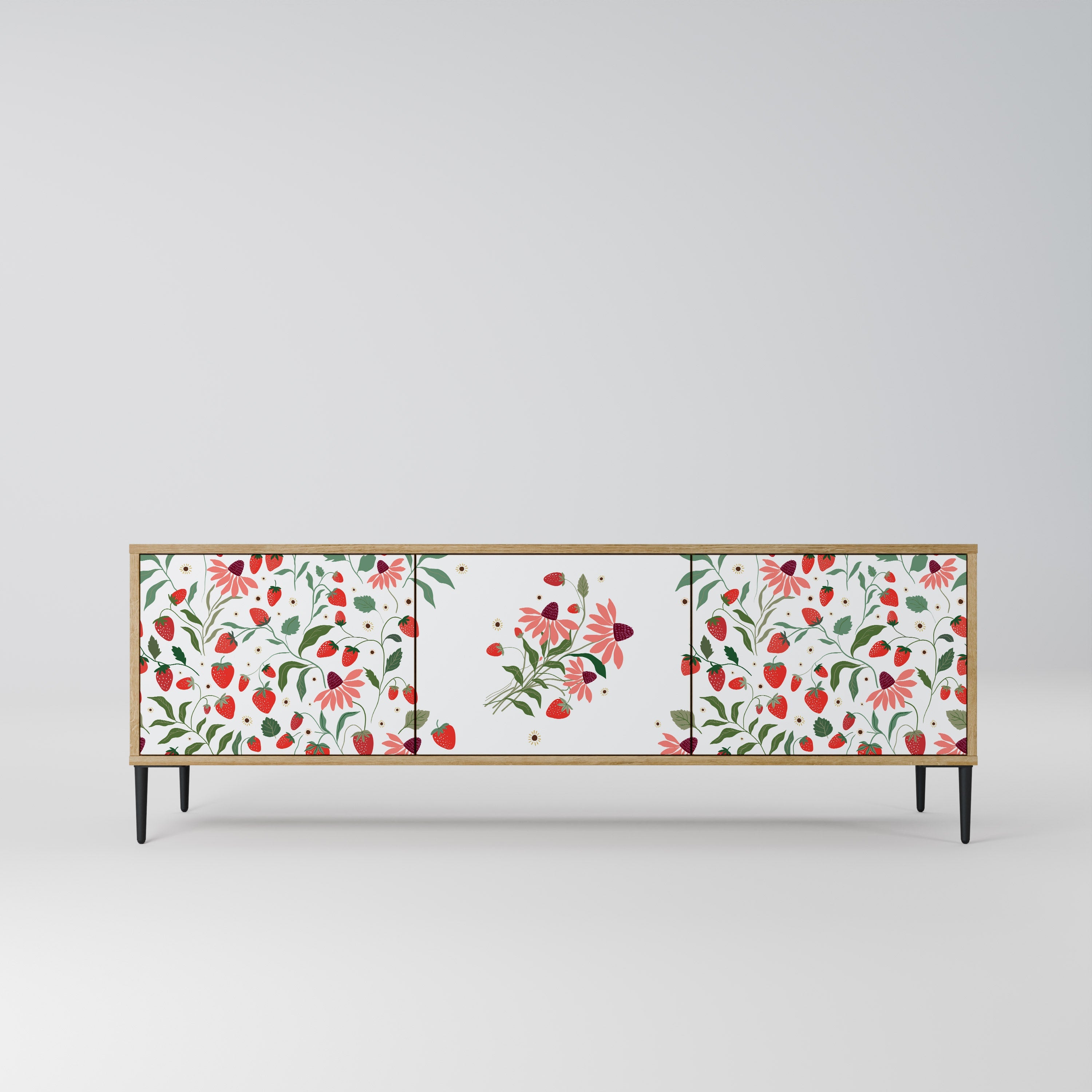 Meuble TV 3 portes FLOWERS AND STRAWBERRIES effet chêne