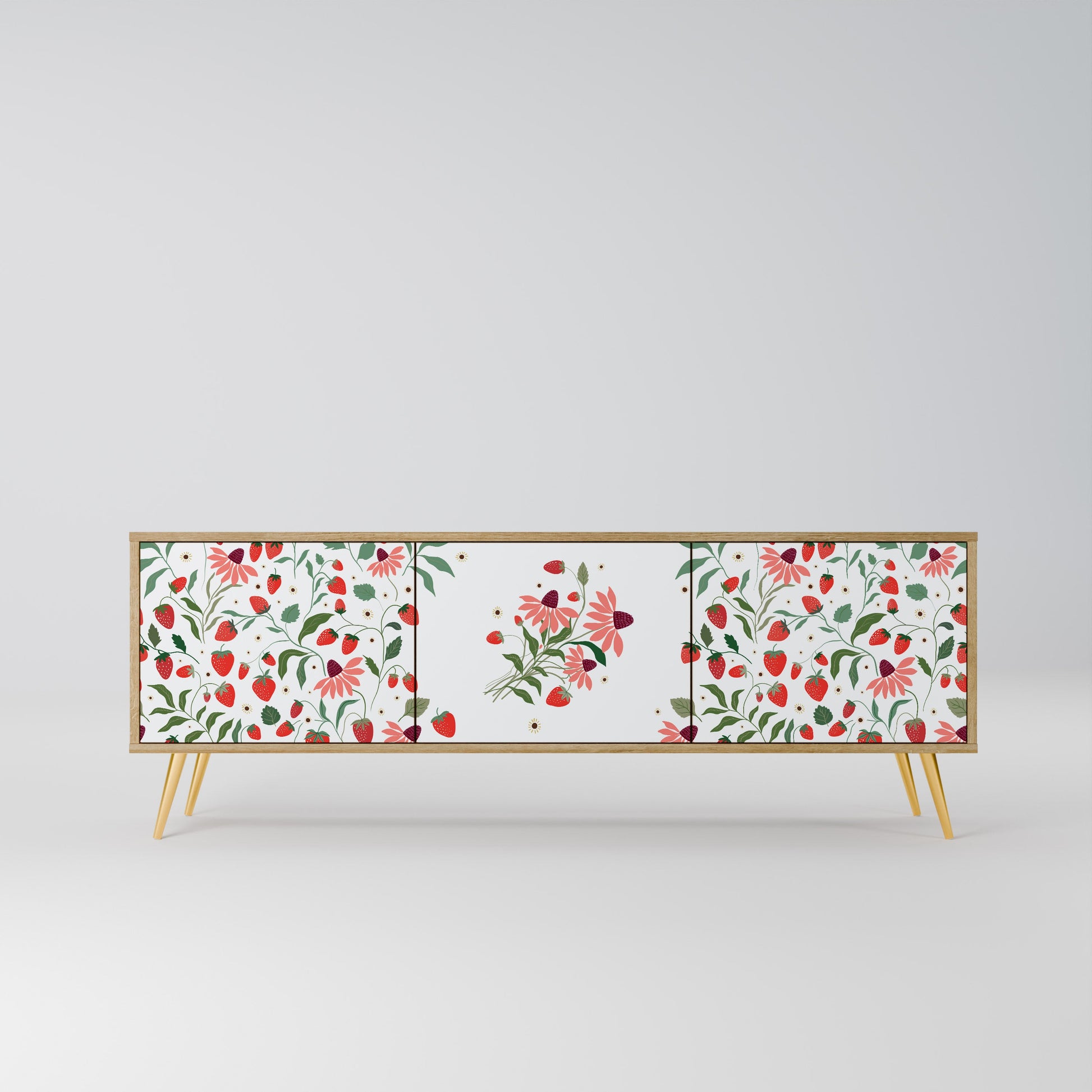 FLOWERS AND STRAWBERRIES 3-Door TV Stand in Oak Effect