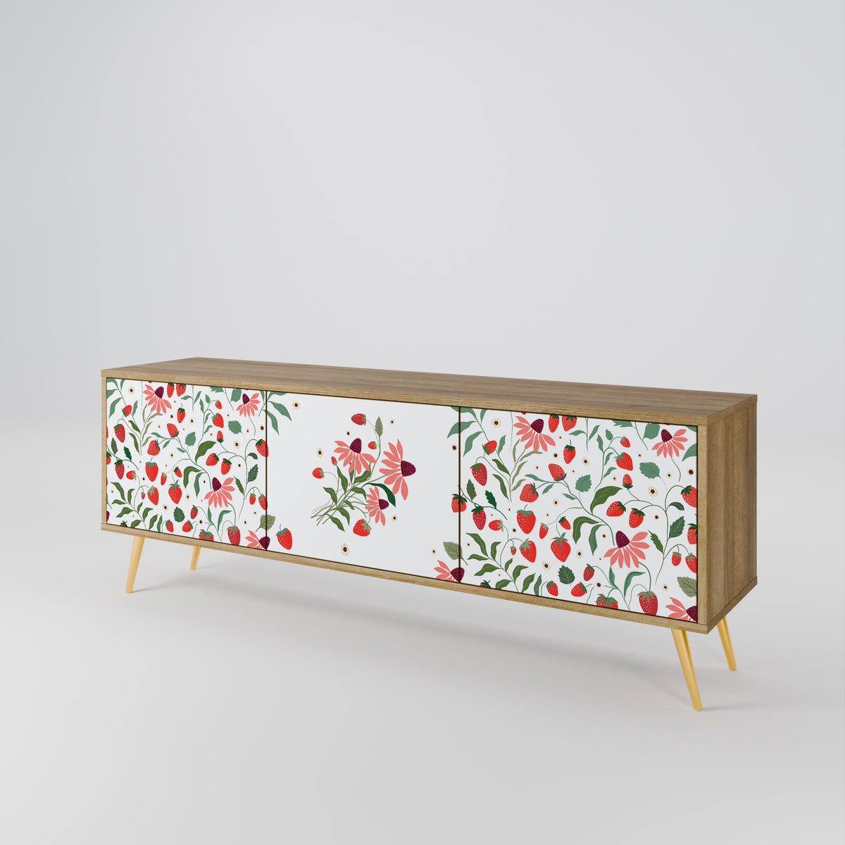 FLOWERS AND STRAWBERRIES 3-Door TV Cabinet