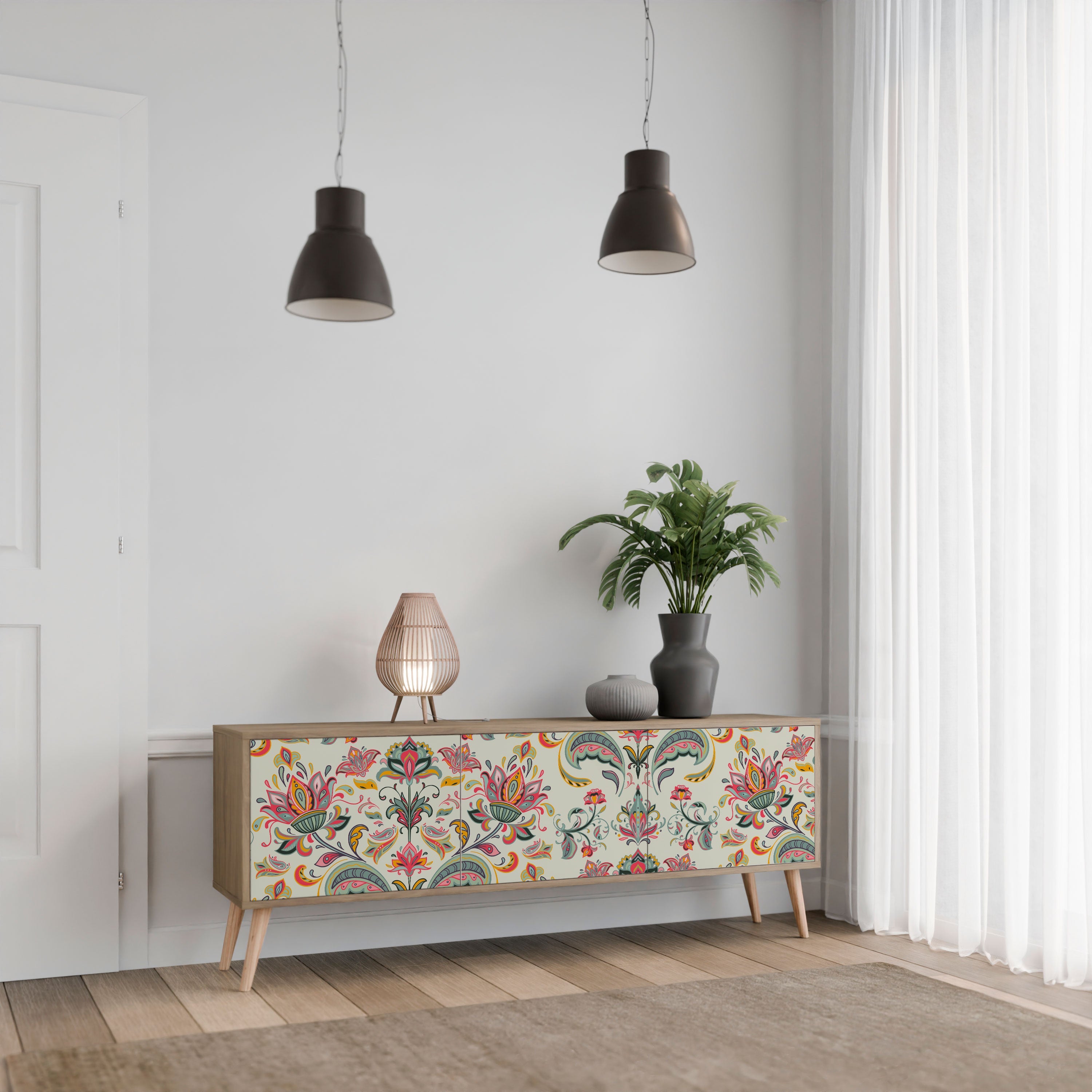 Meuble TV 3 portes ORGANIC FOLKLORE effet chêne