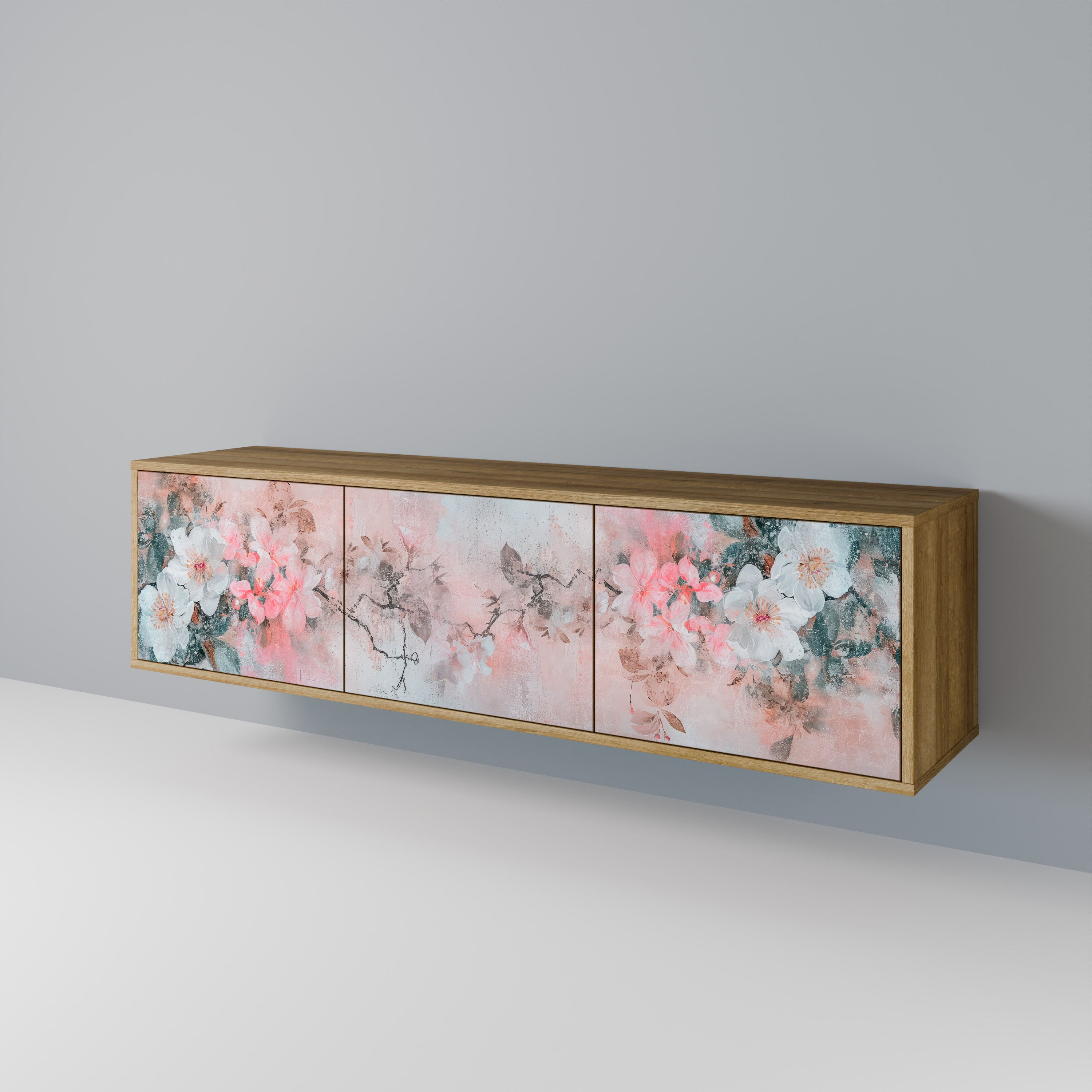 Meuble TV 3 portes CHERRY BLOSSOM effet chêne