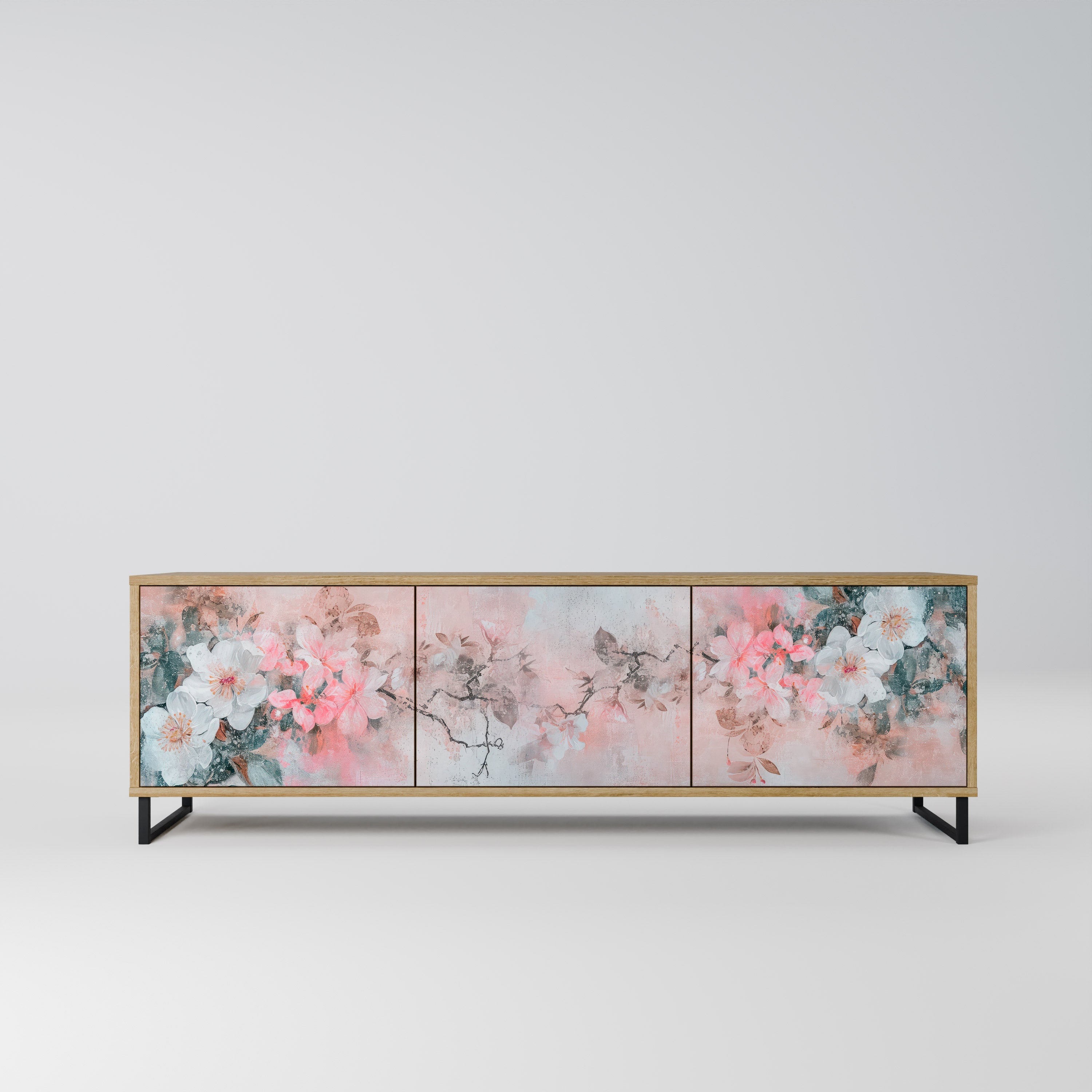 Meuble TV 3 portes CHERRY BLOSSOM effet chêne