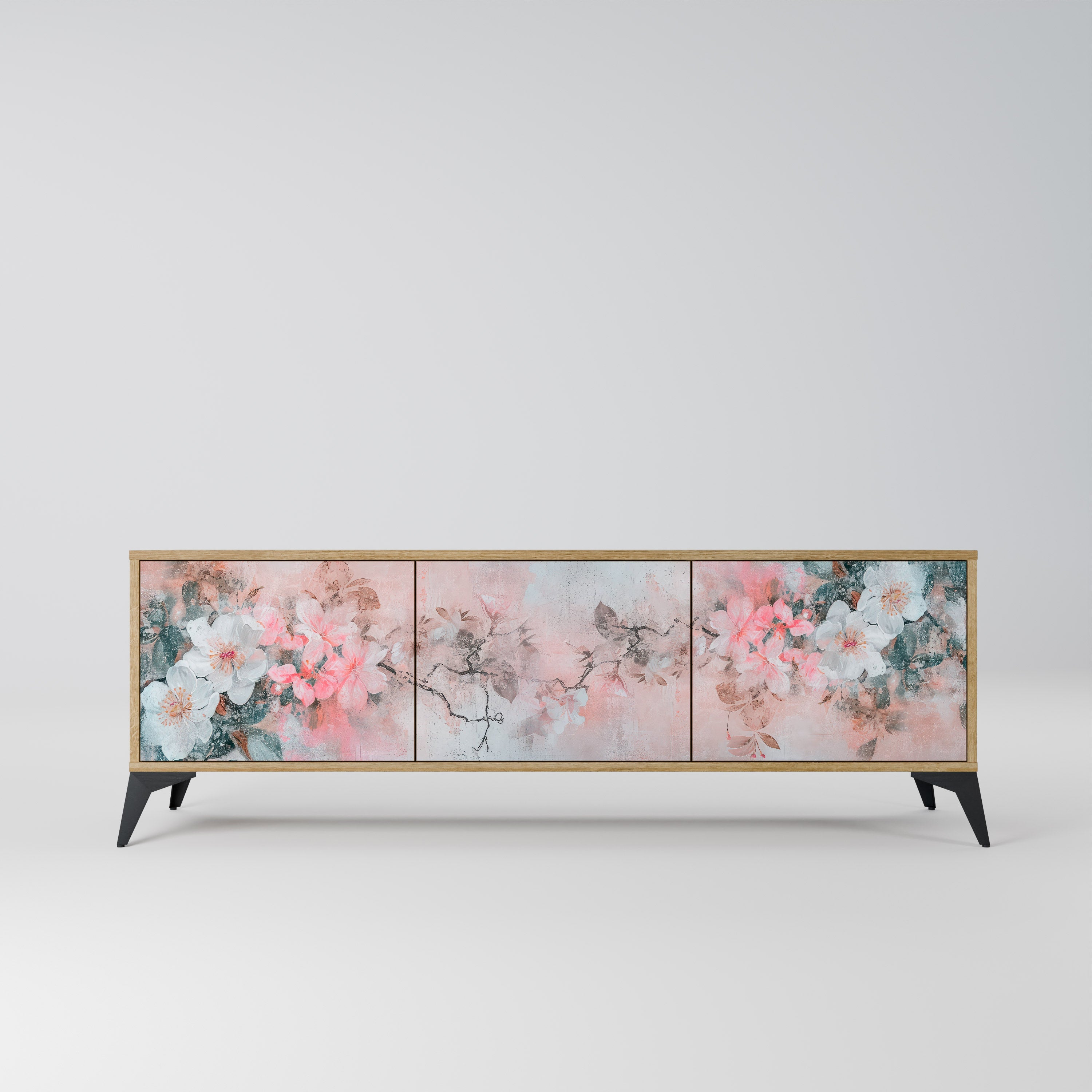 Meuble TV 3 portes CHERRY BLOSSOM effet chêne