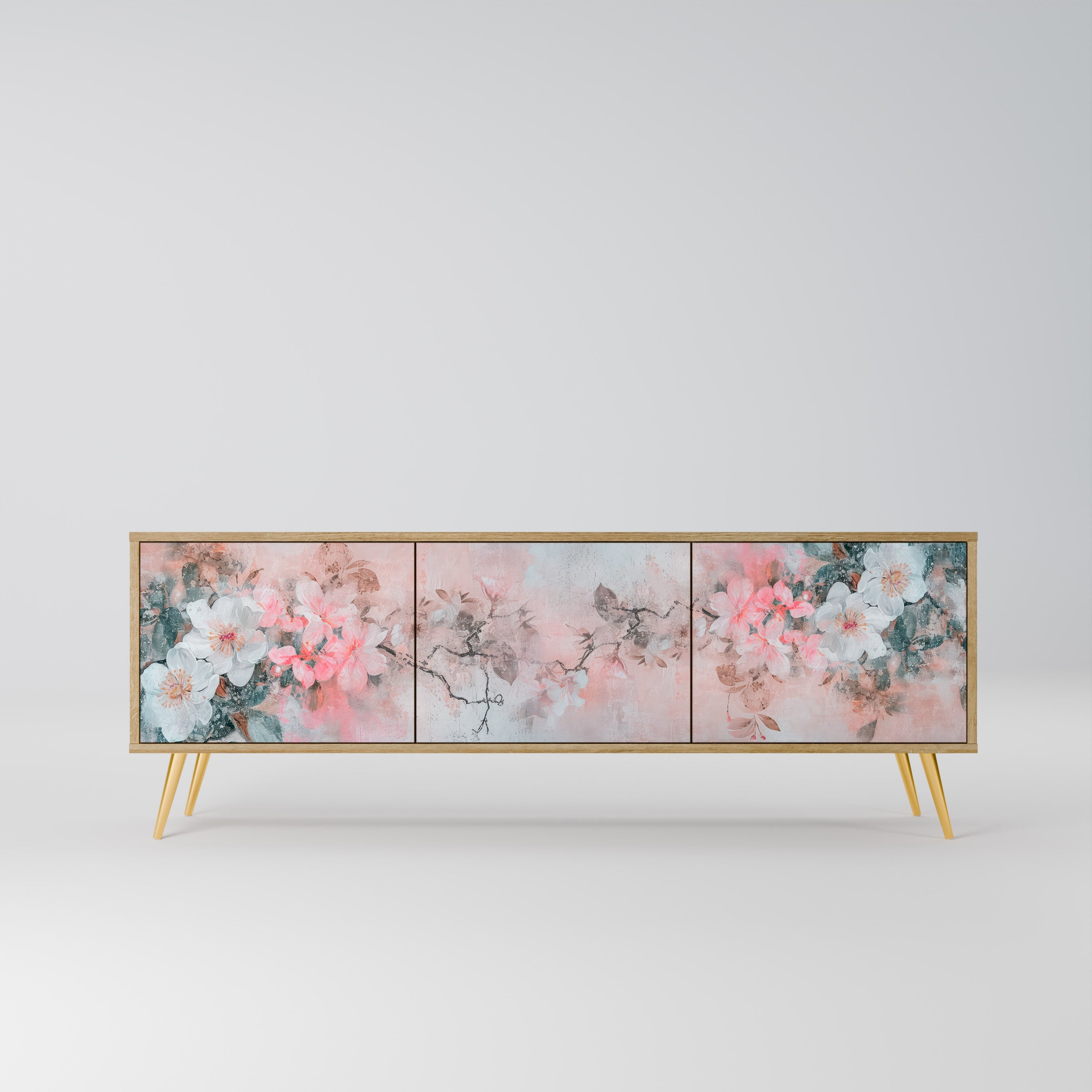 Meuble TV 3 portes CHERRY BLOSSOM effet chêne