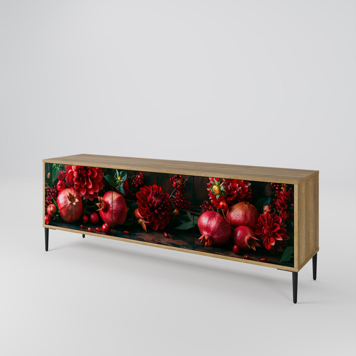 DAHLIAS AND POMEGRANATES 3-Door TV Cabinet