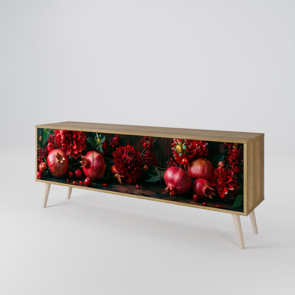 DAHLIAS AND POMEGRANATES 3-Door TV Stand in Oak Effect