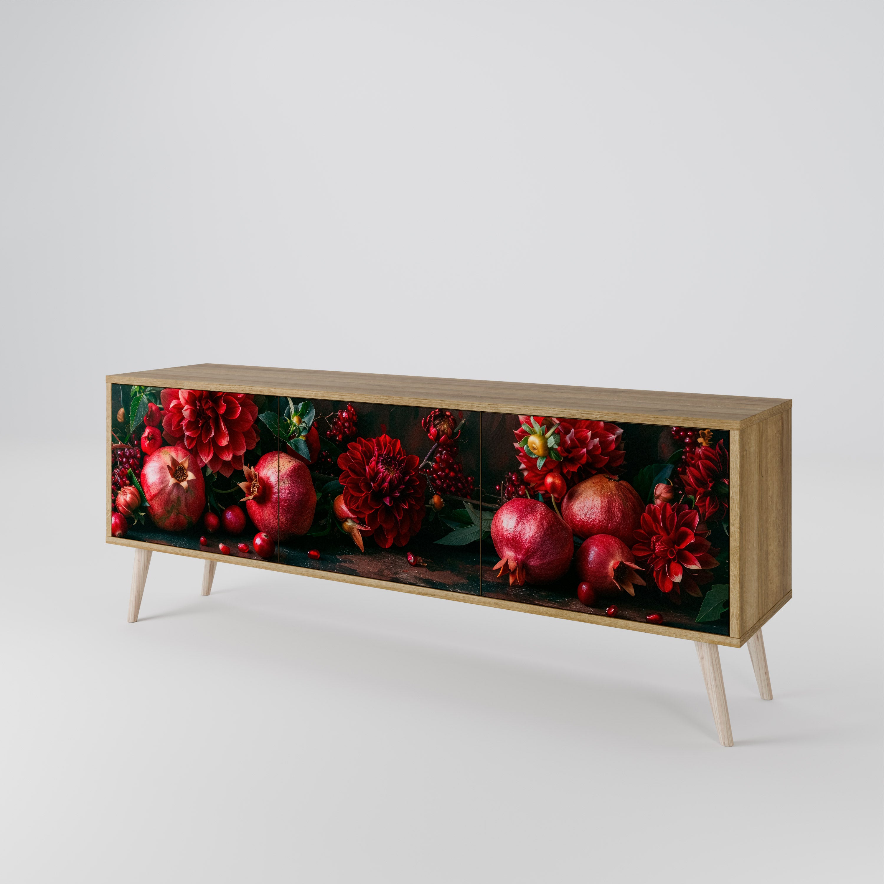 DAHLIAS AND POMEGRANATES 3-Door TV Cabinet