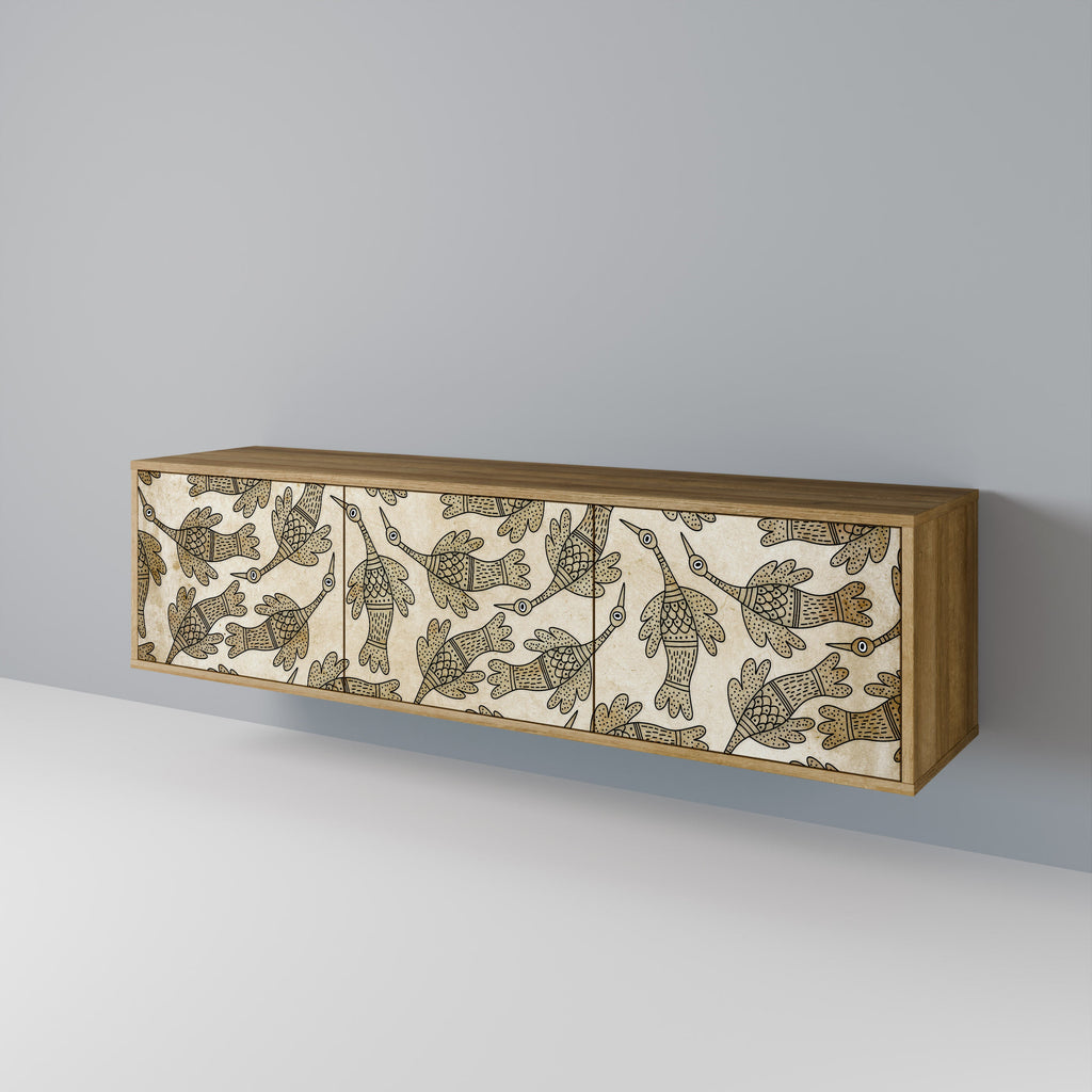 ALMONDINE SONGBIRD 3-Door TV Stand in Oak Effect