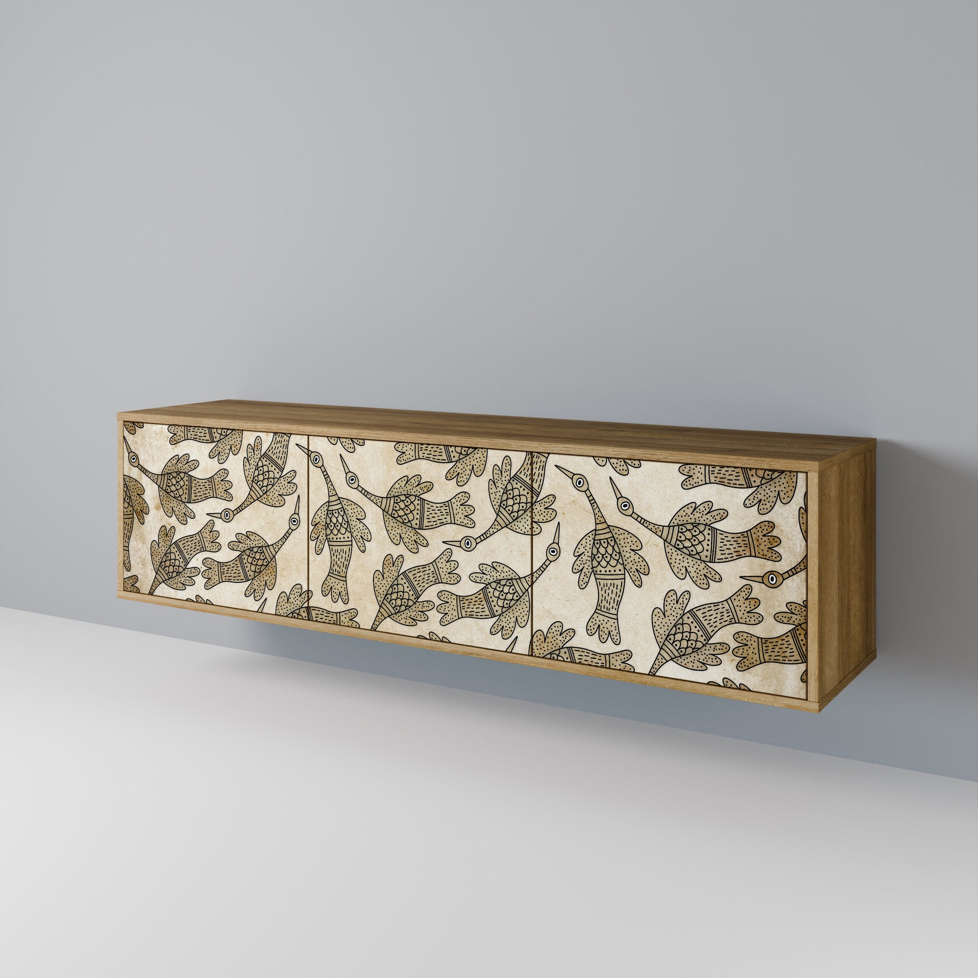 ALMONDINE SONGBIRD 3-Door TV Stand in Oak Effect