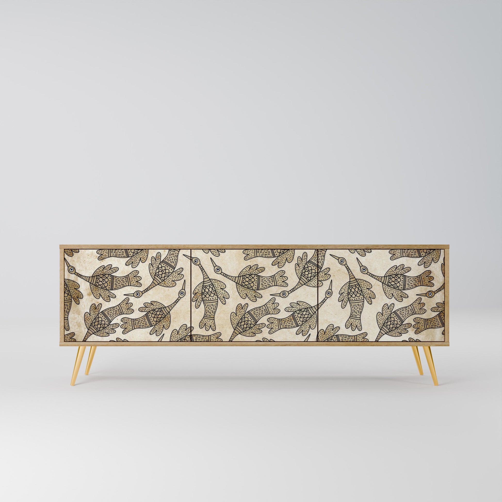 ALMONDINE SONGBIRD 3-Door TV Stand in Oak Effect