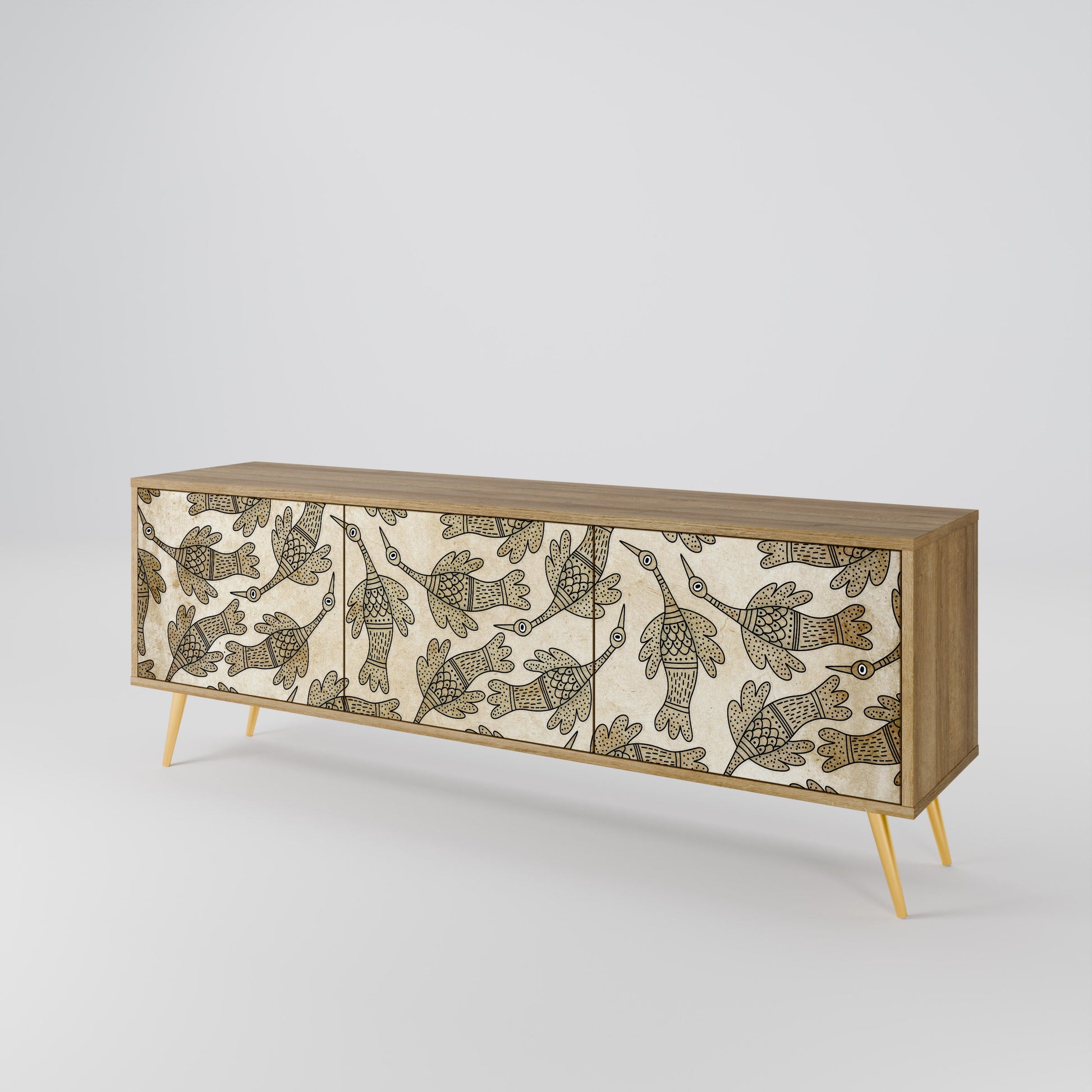 ALMONDINE SONGBIRD 3-Door TV Stand in Oak Effect