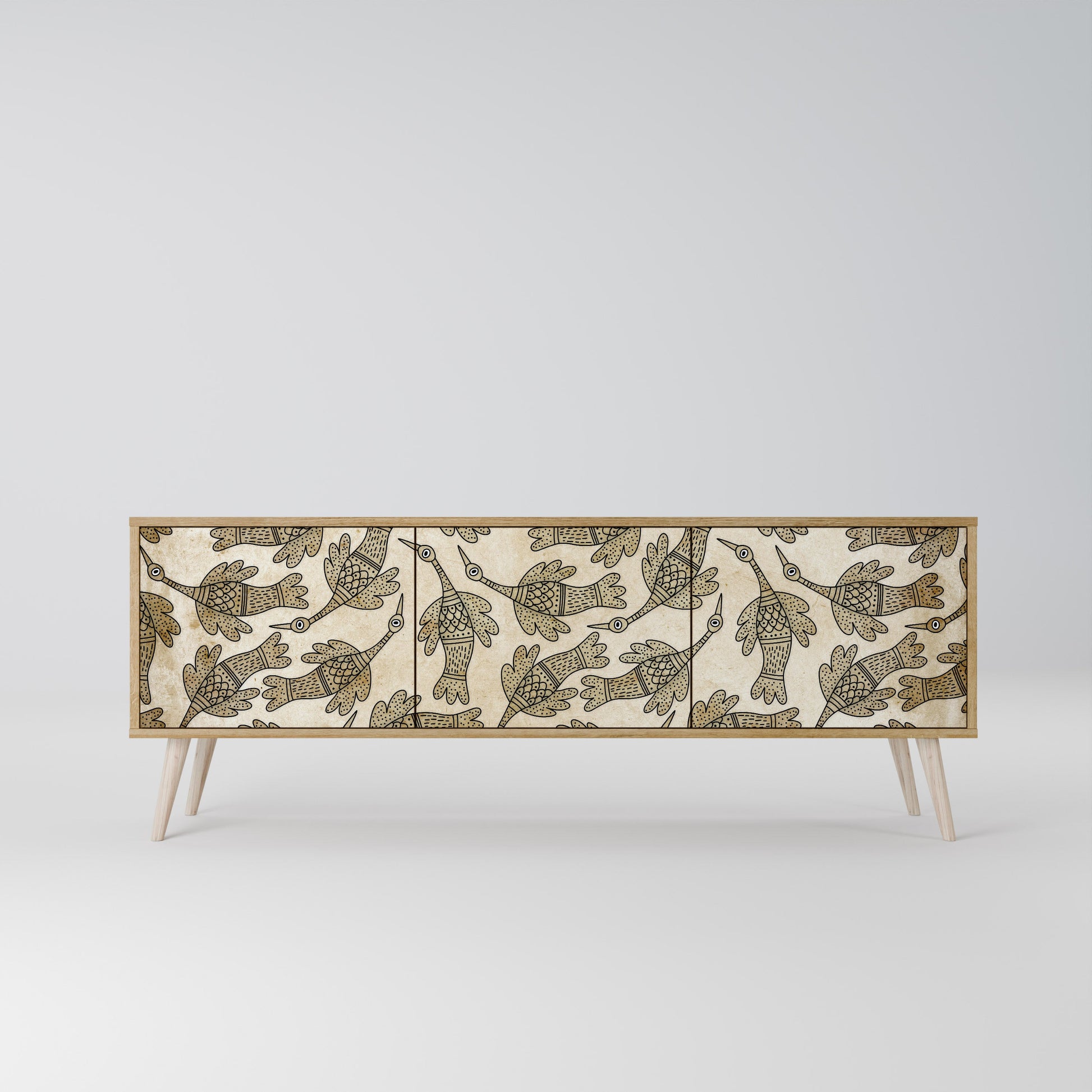ALMONDINE SONGBIRD 3-Door TV Stand in Oak Effect