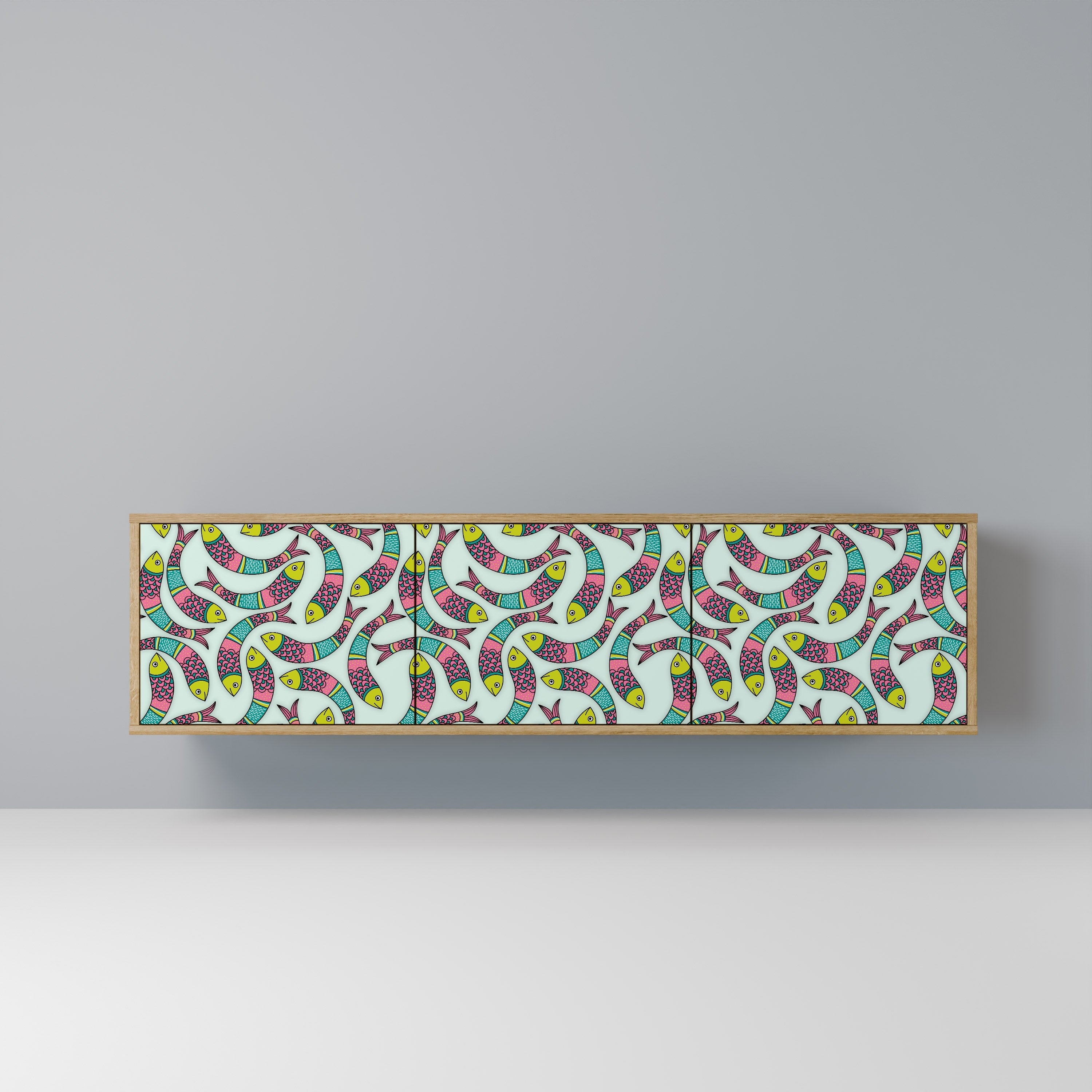 Meuble TV 3 portes INDIAN FISH effet chêne