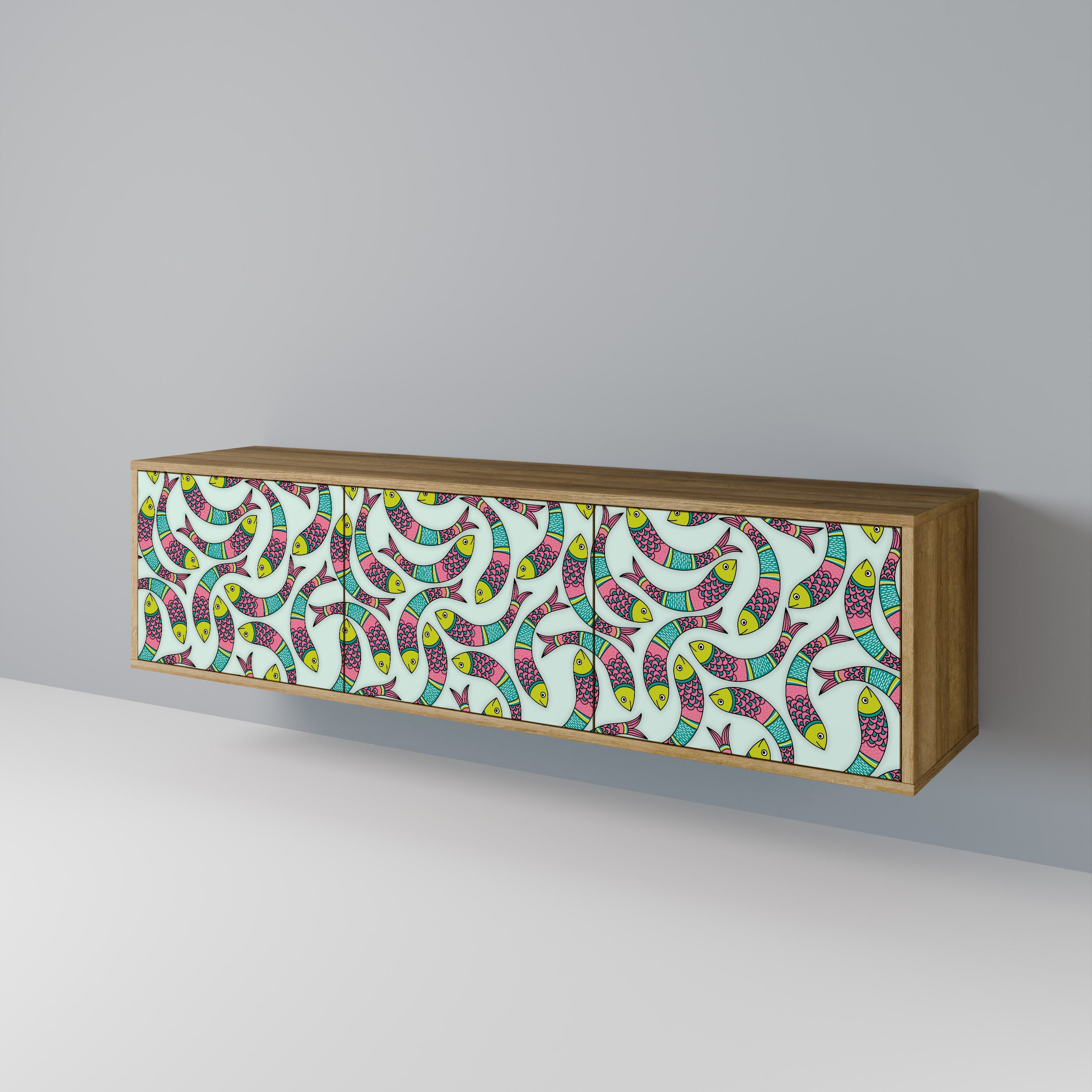 Meuble TV 3 portes INDIAN FISH effet chêne