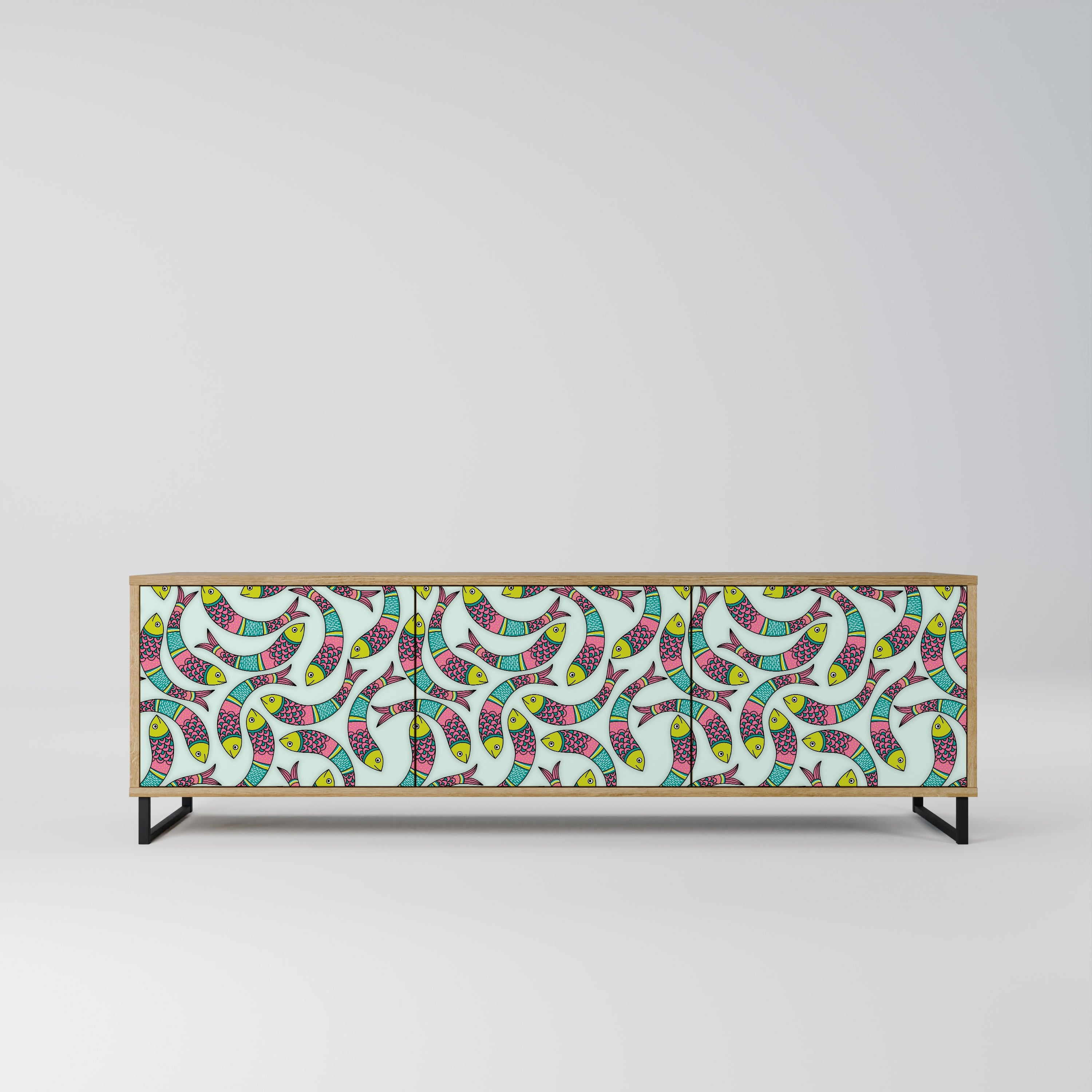 Meuble TV 3 portes INDIAN FISH effet chêne