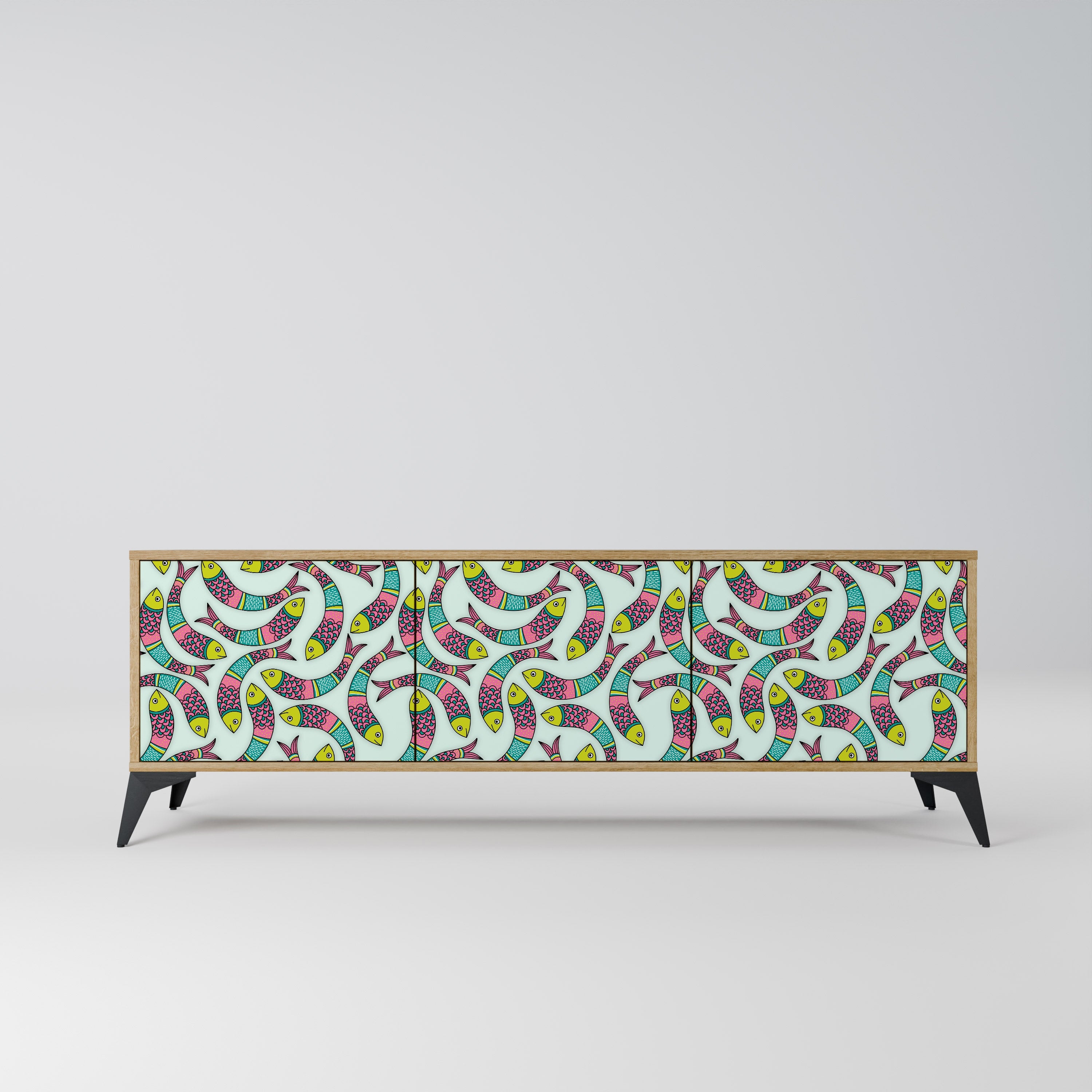 Meuble TV 3 portes INDIAN FISH effet chêne