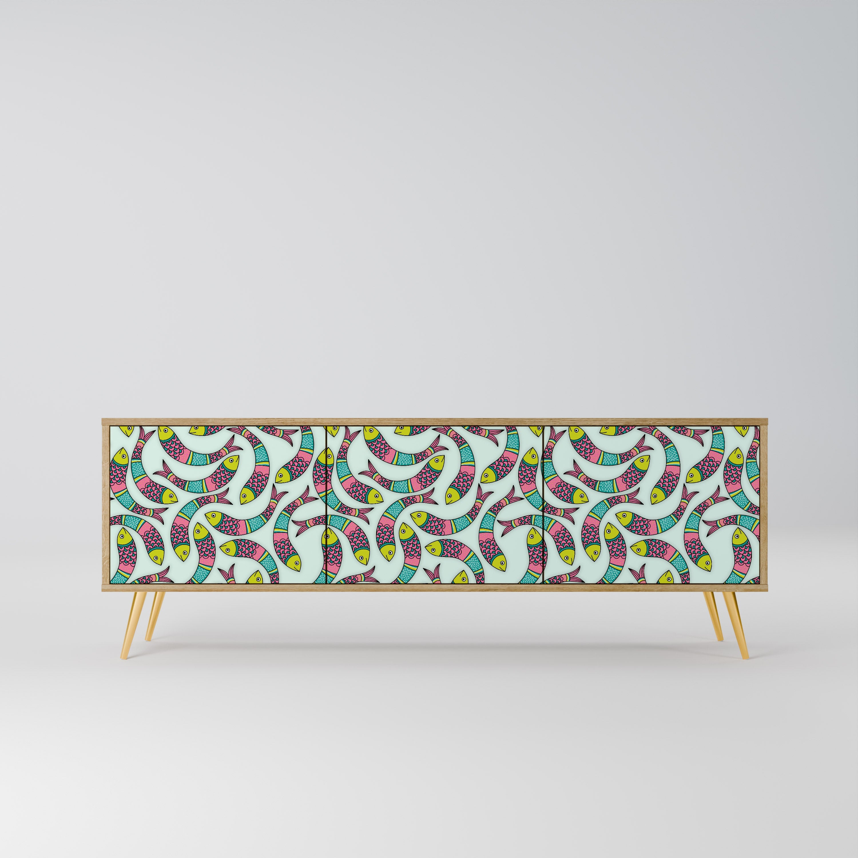 Meuble TV 3 portes INDIAN FISH effet chêne