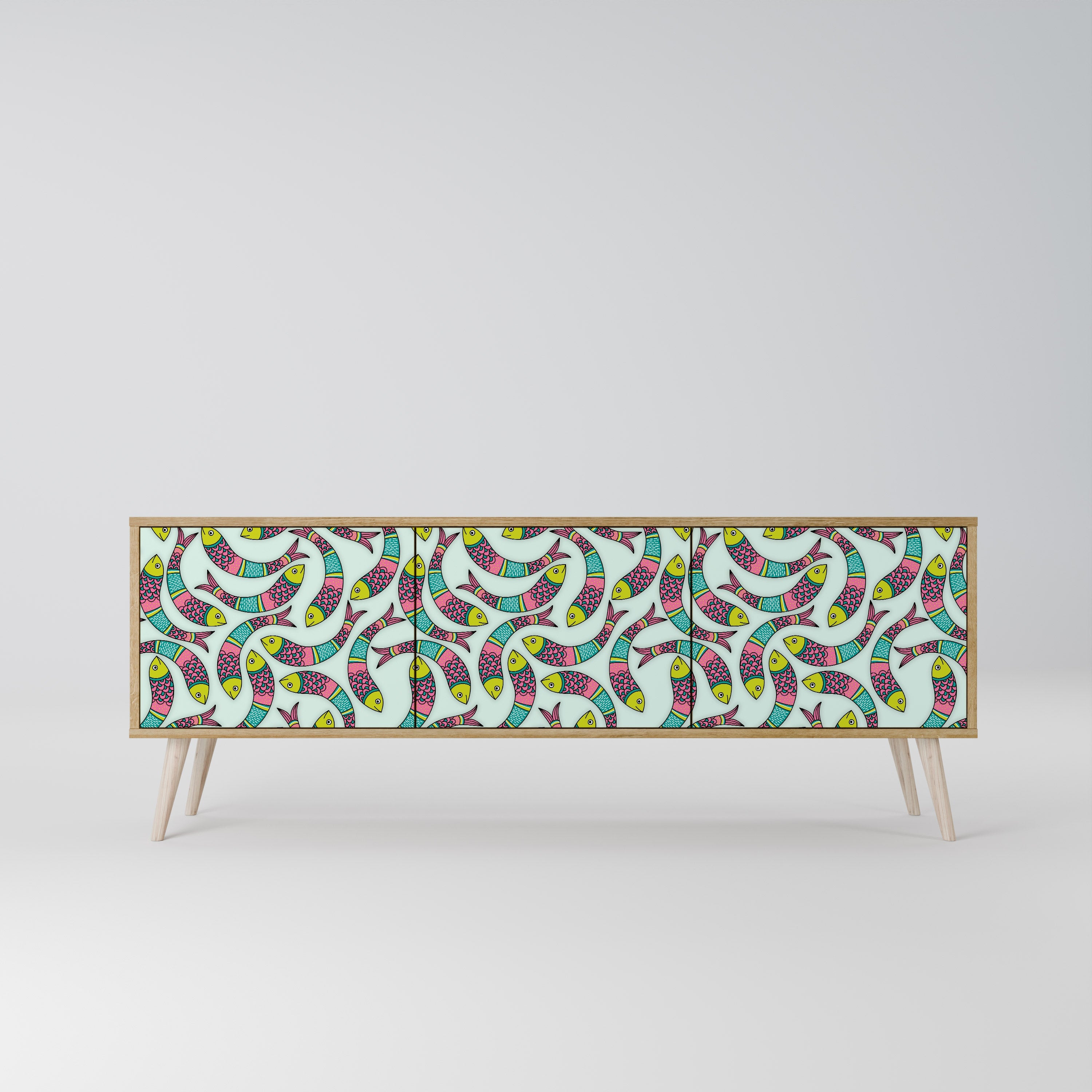 Meuble TV 3 portes INDIAN FISH effet chêne