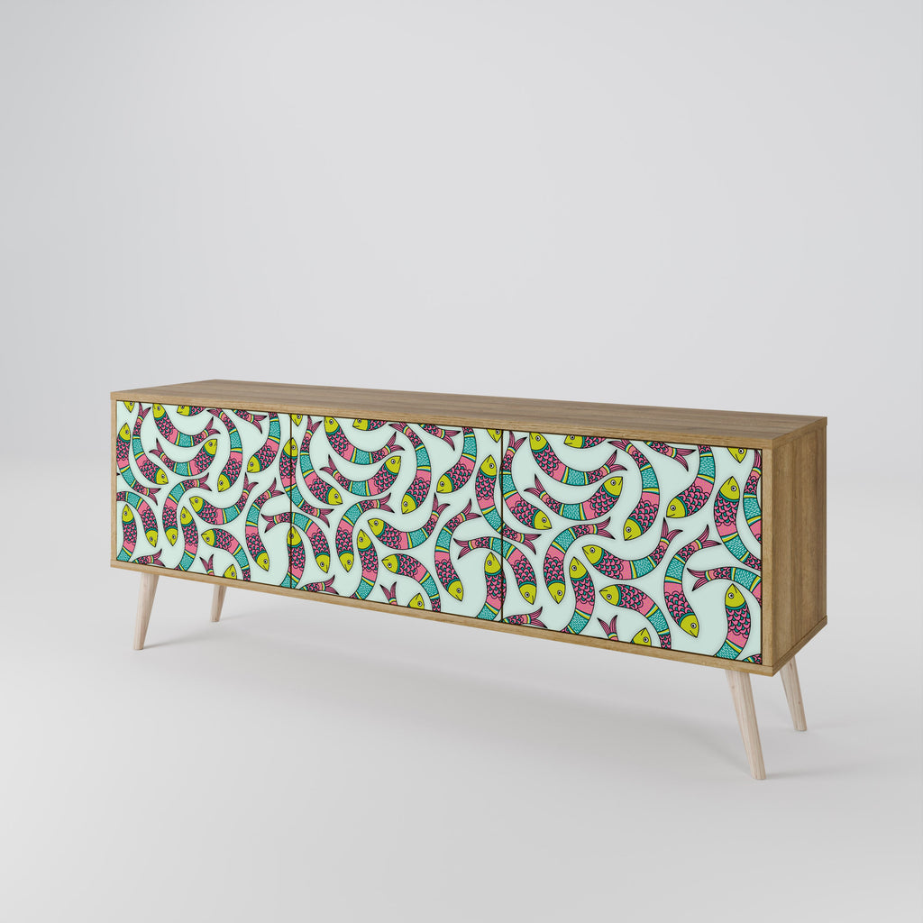 INDIAN FISH 3-Door TV Stand in Oak Effect