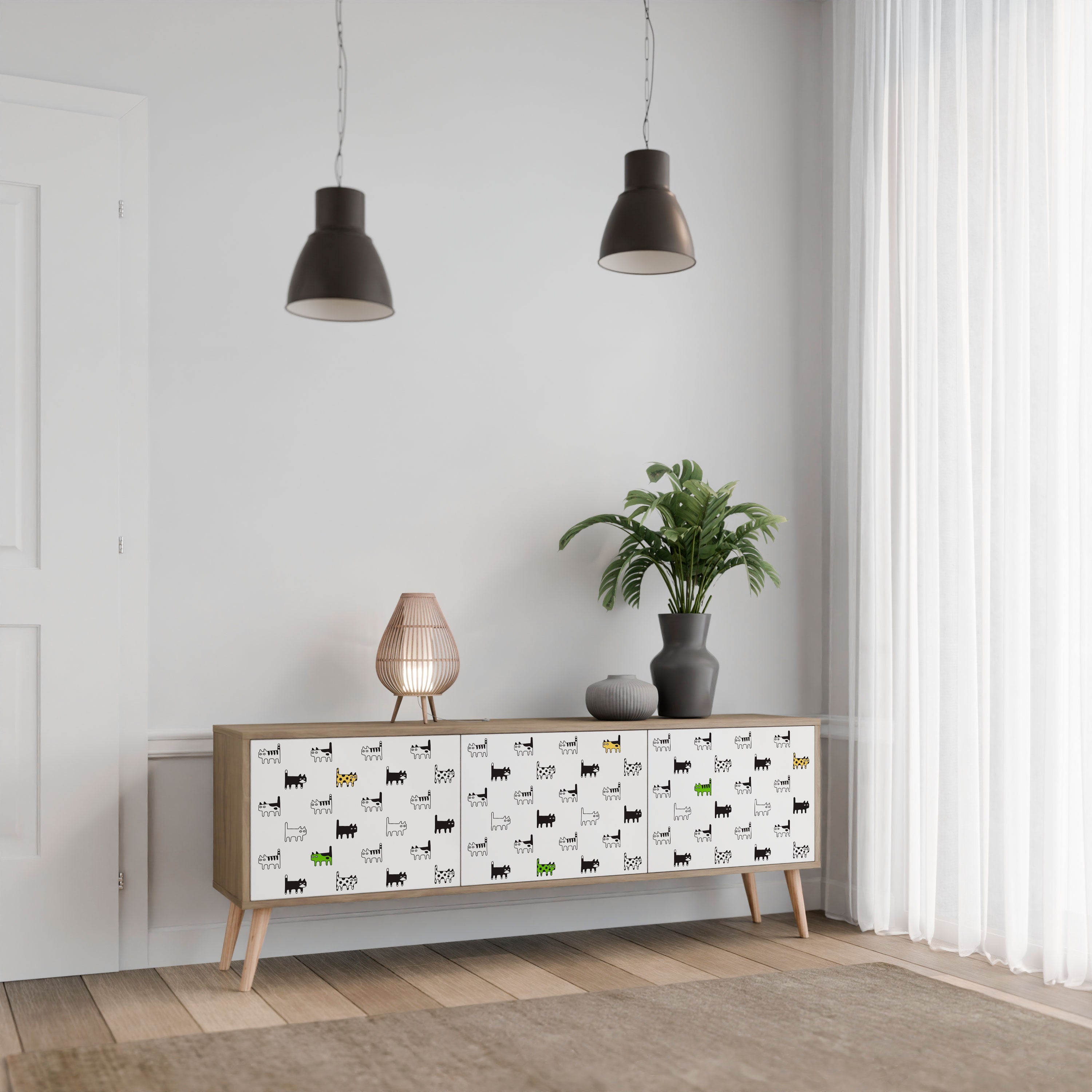 Meuble TV 3 portes effet chêne CATS COMPILATION