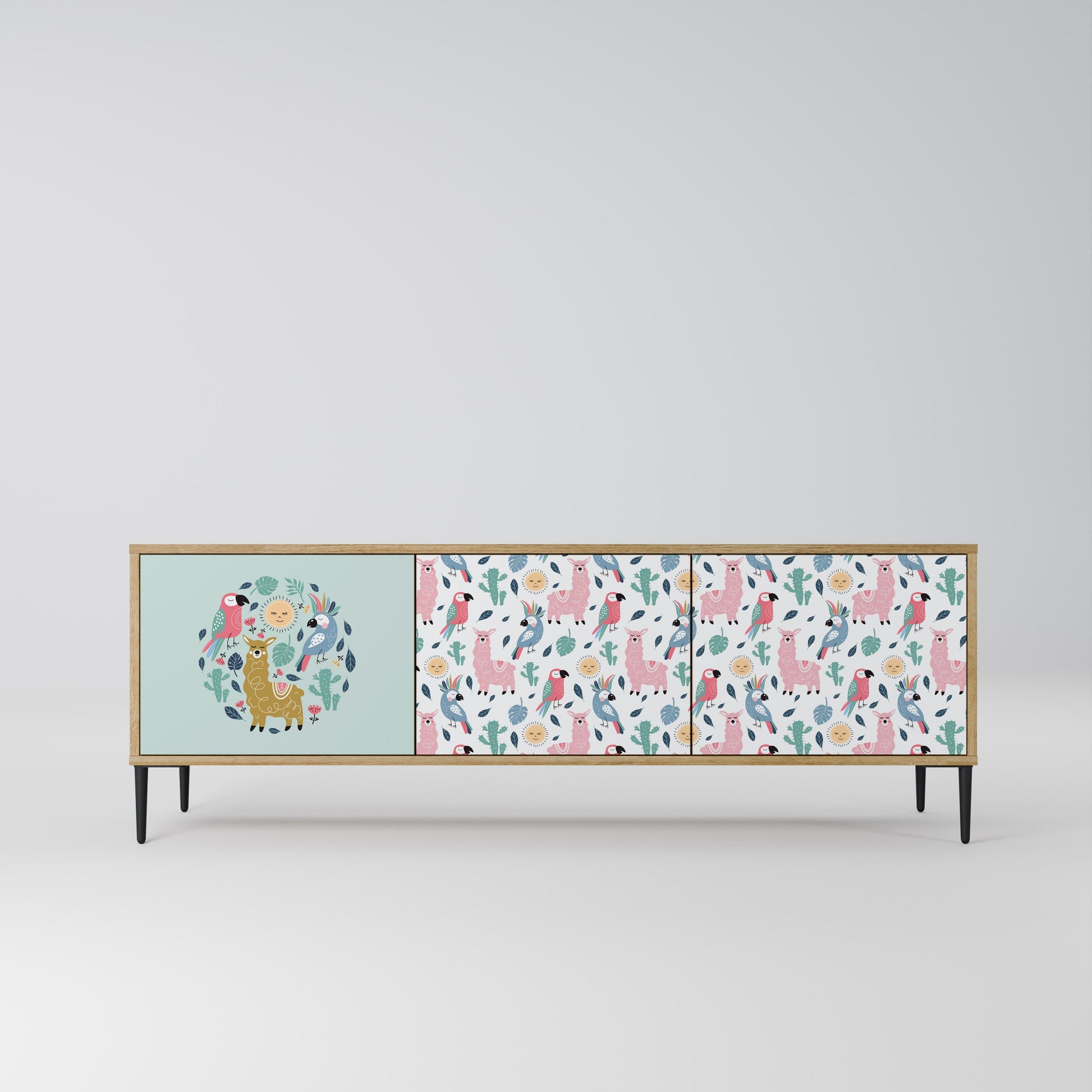 COLORFUL ALPACAS 3-Door TV Stand in Oak Effect