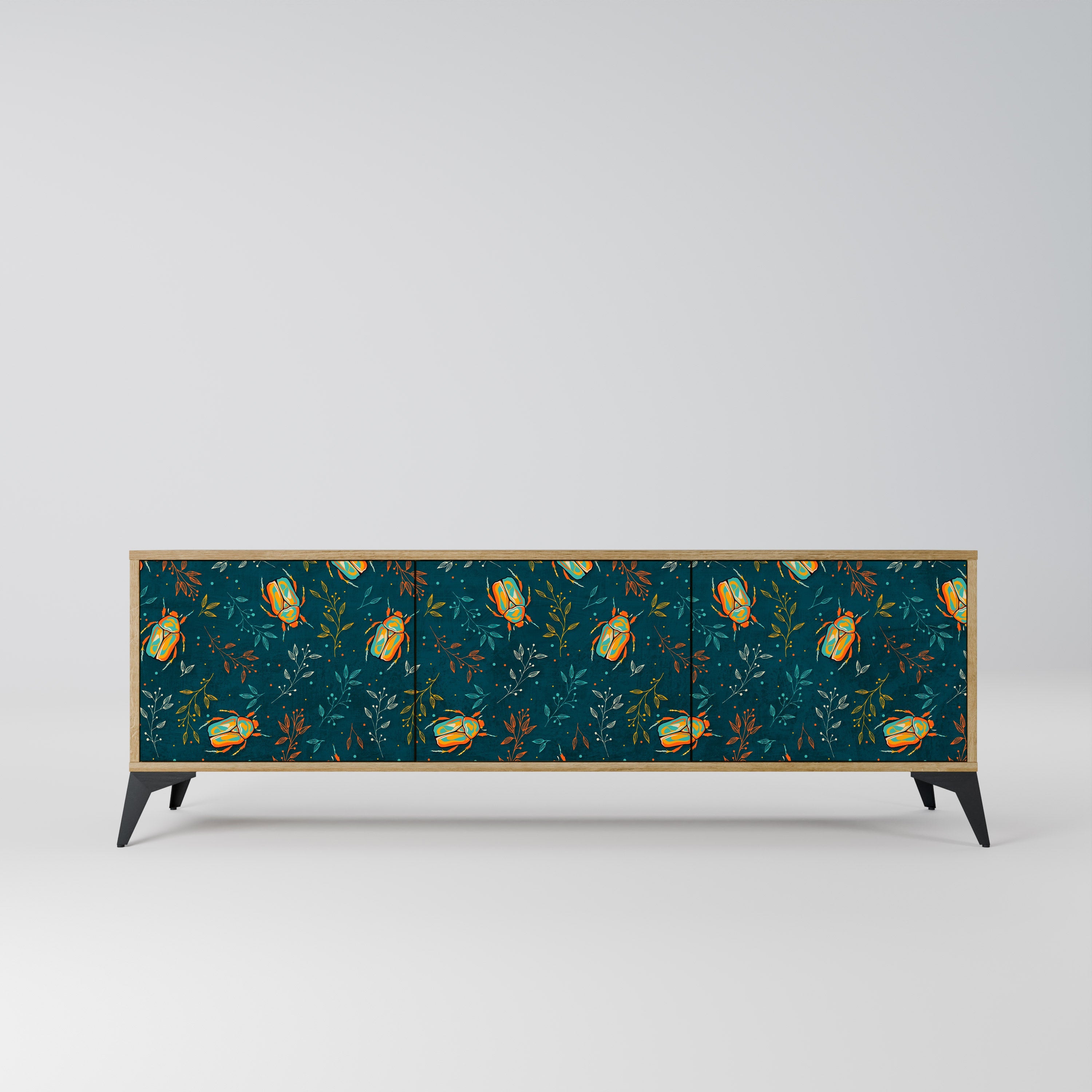 Meuble TV 3 portes INSECTES D'AUTOMNE effet chêne