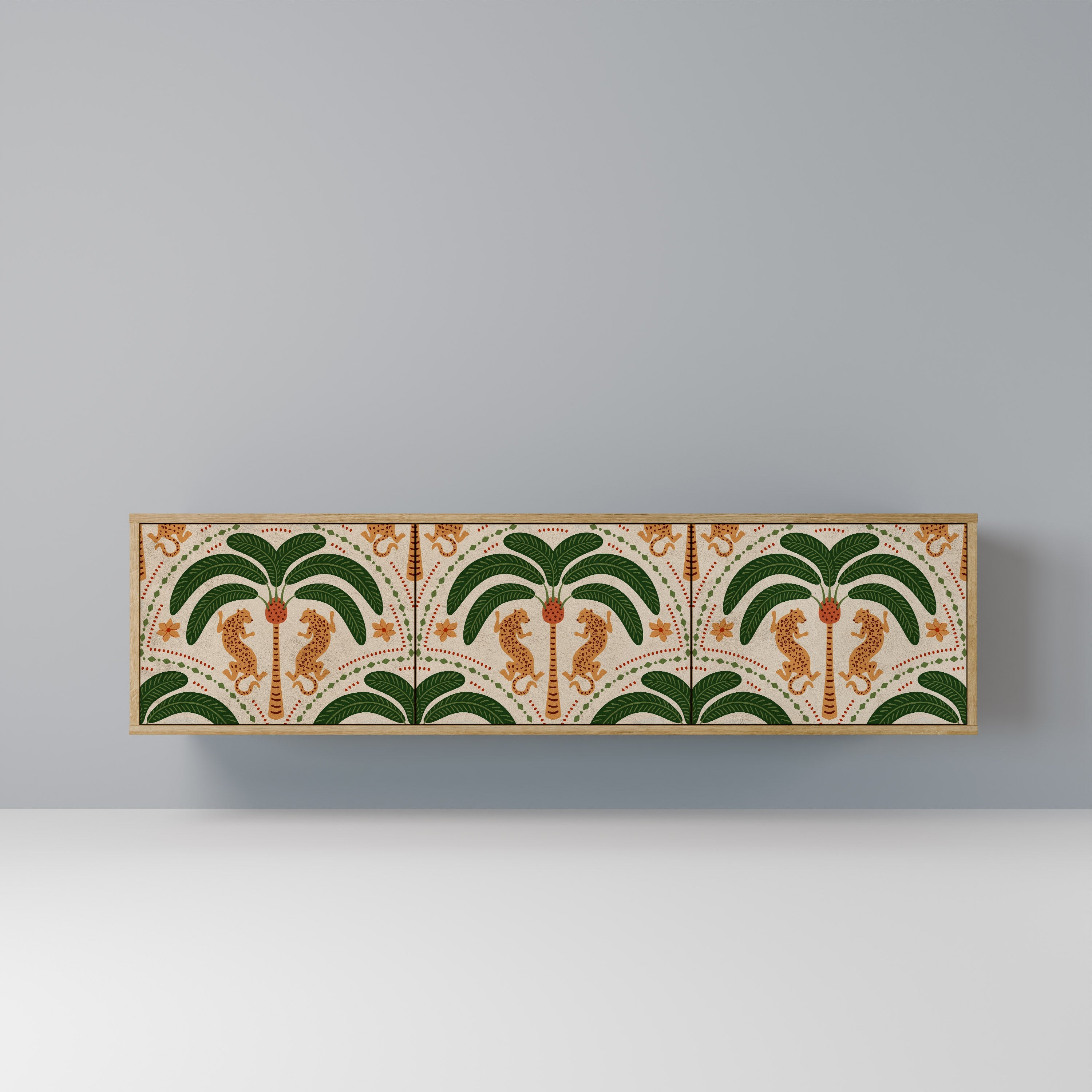 Meuble TV 3 portes DANCING PREDATORS effet chêne