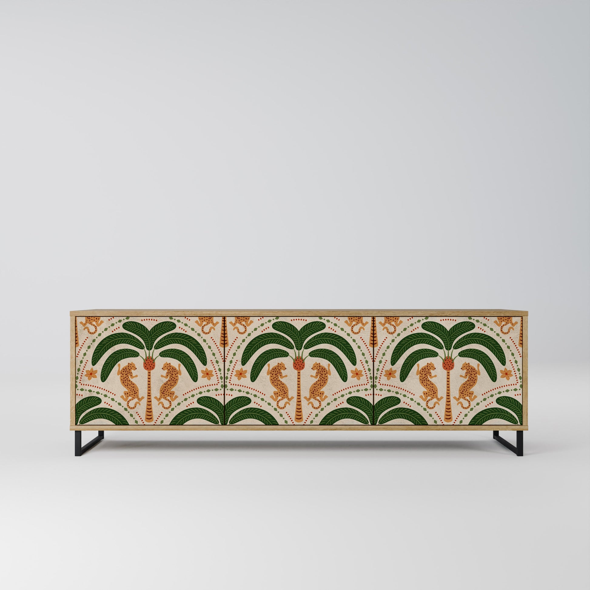 DANCING PREDATORS 3-Door TV Stand in Oak Effect