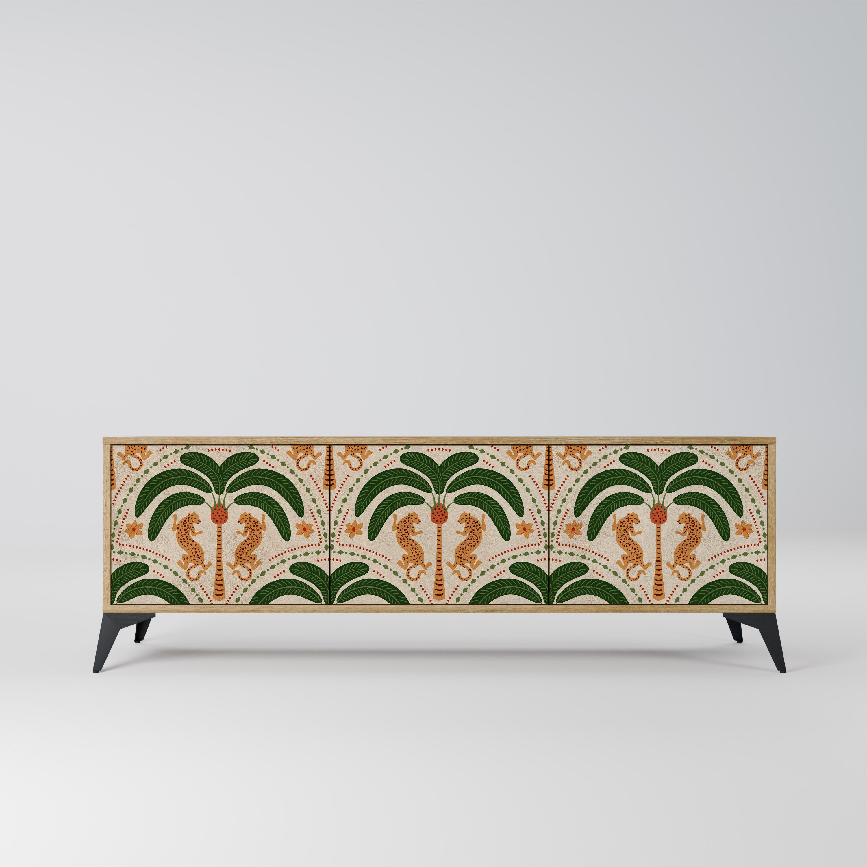 Meuble TV 3 portes DANCING PREDATORS effet chêne