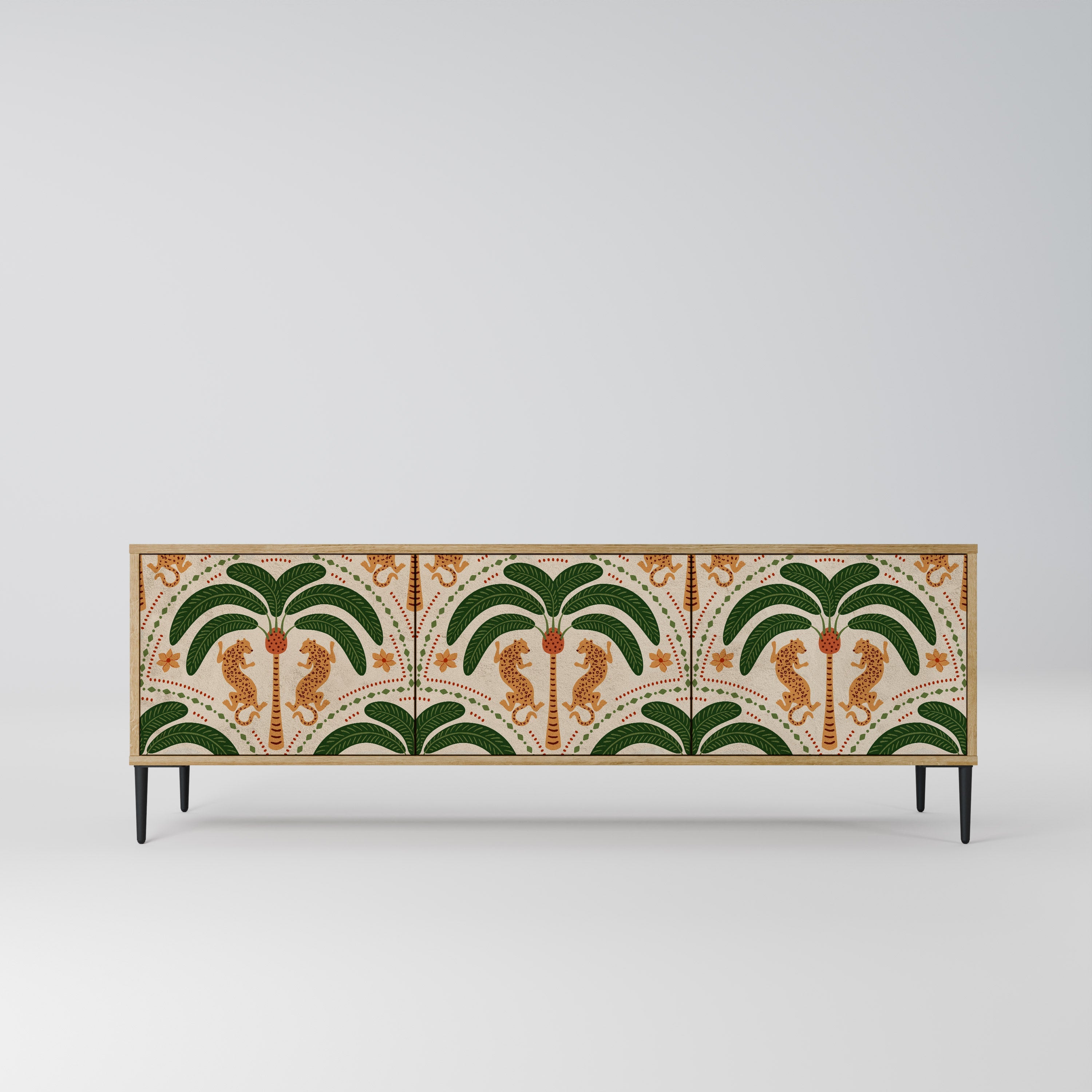 Meuble TV 3 portes DANCING PREDATORS effet chêne