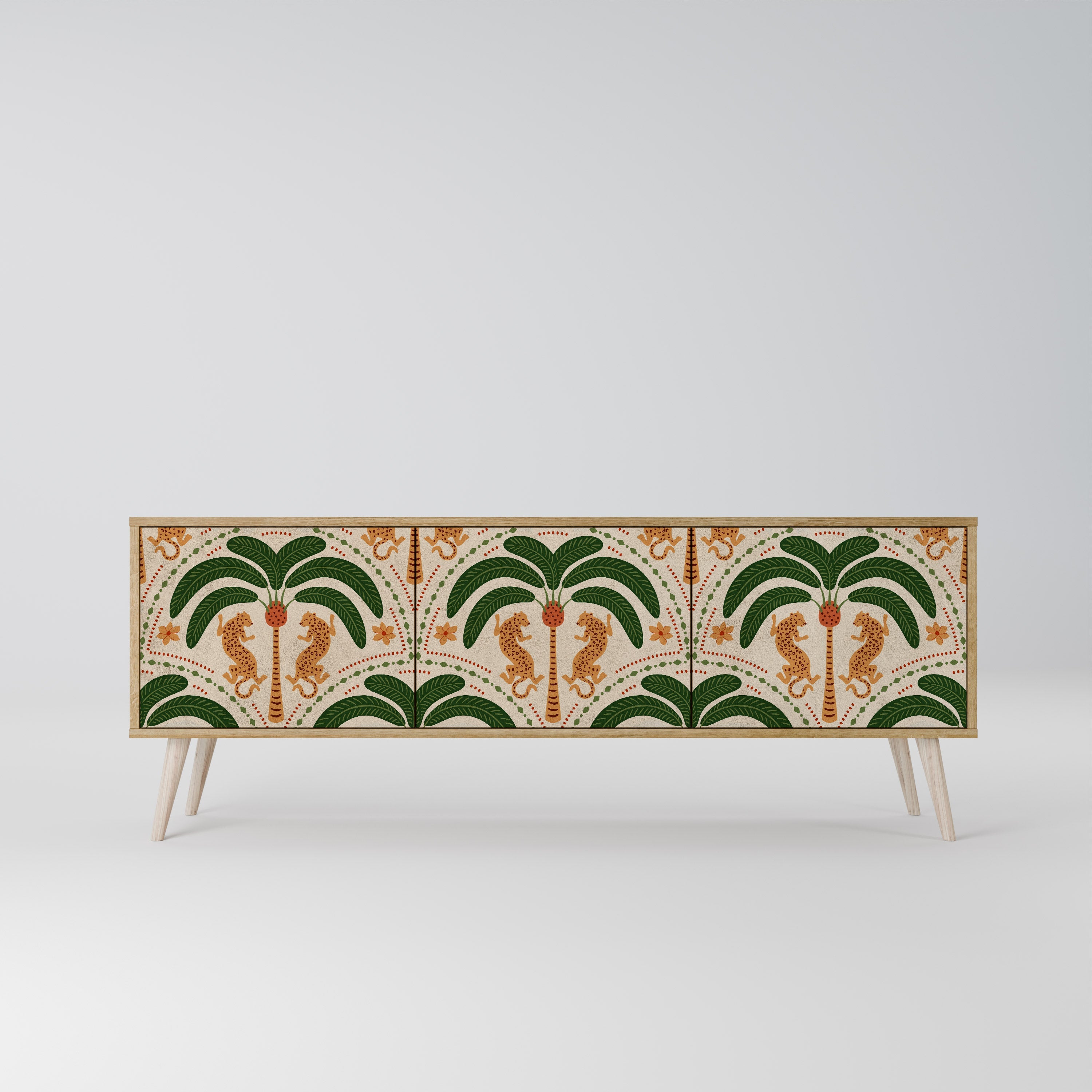 Meuble TV 3 portes DANCING PREDATORS effet chêne