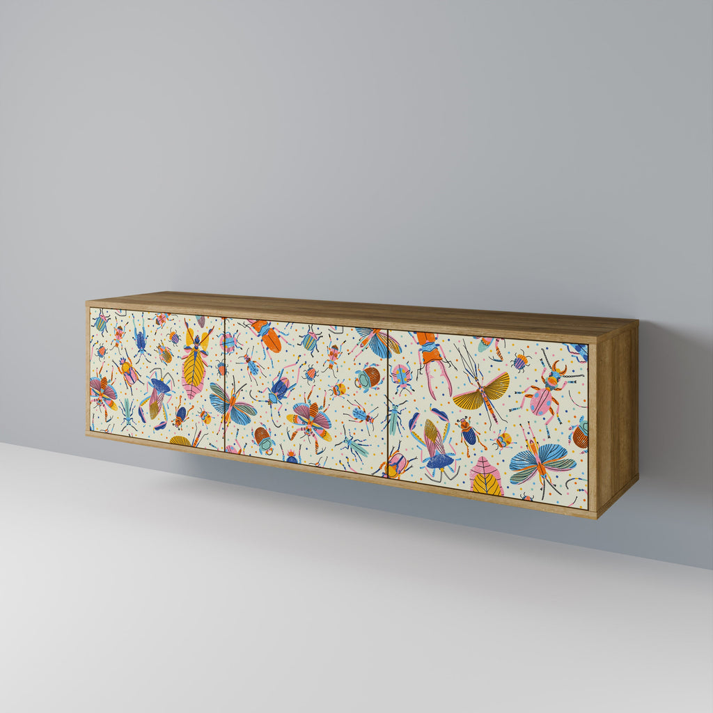 Meuble TV 3 portes COLORFUL INSECTS effet chêne