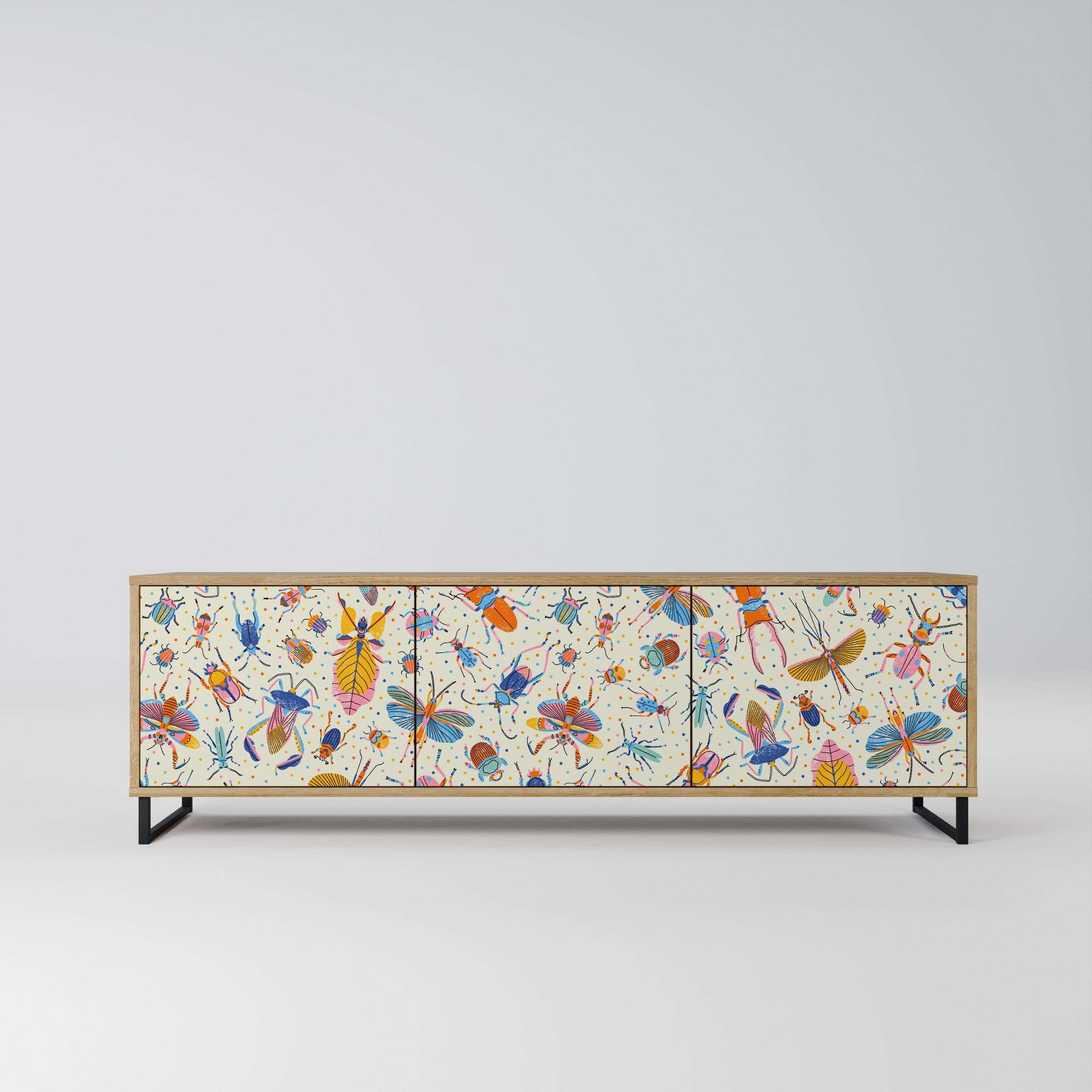 Meuble TV 3 portes COLORFUL INSECTS effet chêne