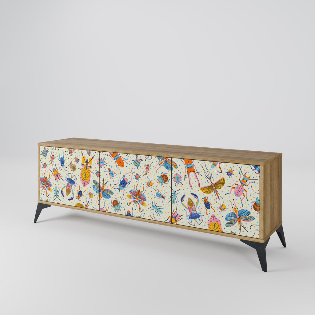 Meuble TV 3 portes COLORFUL INSECTS effet chêne