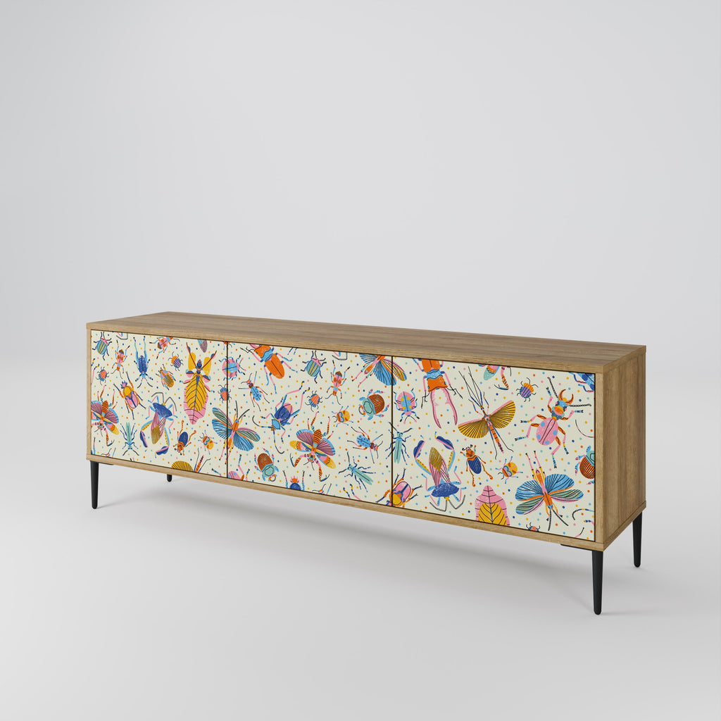 Meuble TV 3 portes COLORFUL INSECTS effet chêne
