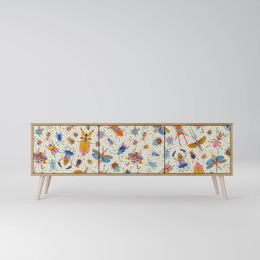 Meuble TV 3 portes COLORFUL INSECTS effet chêne