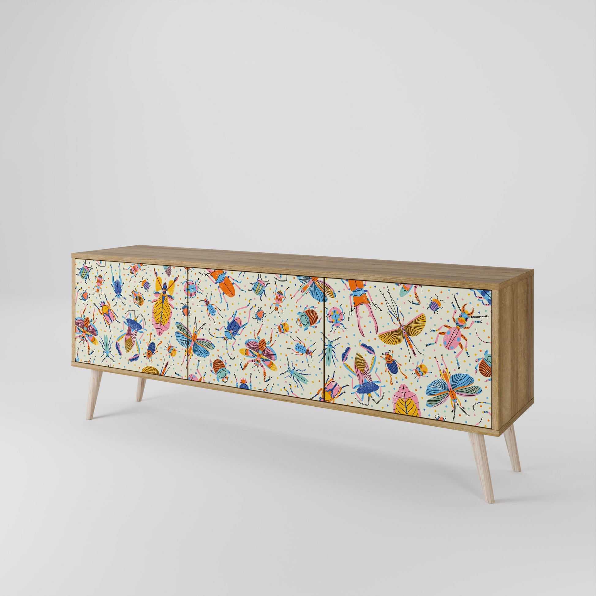 COLORFUL INSECTS 3-Door TV Stand in Oak Effect