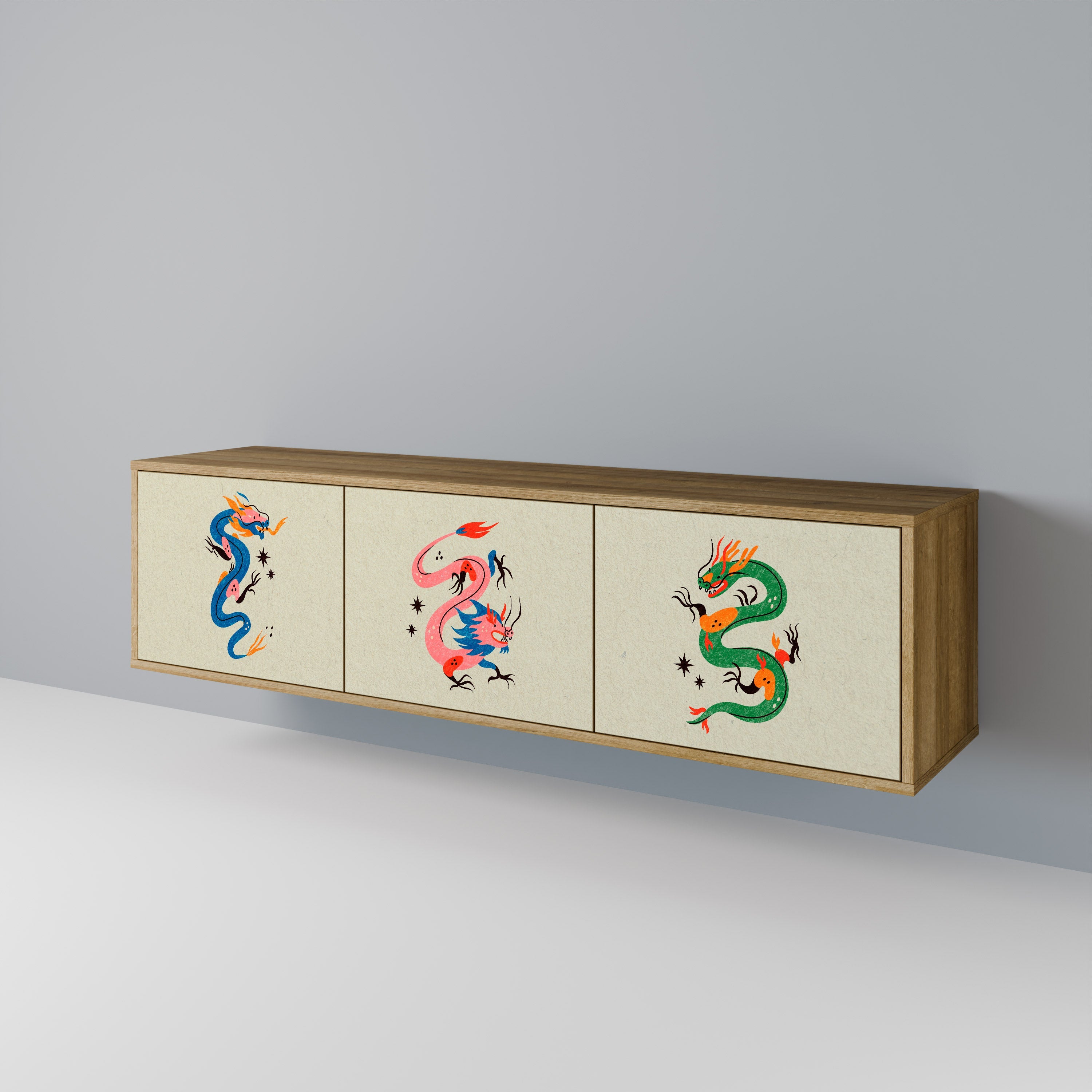 Meuble TV 3 portes effet chêne MYTHOLOGICAL CREATURES