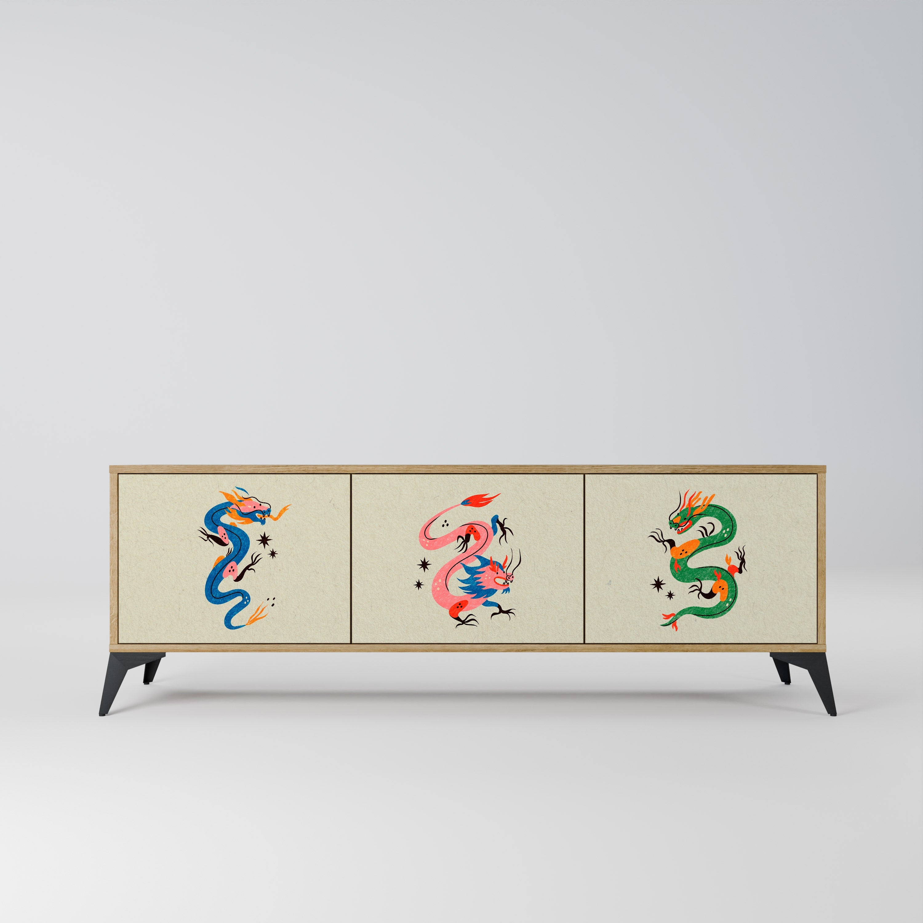 Meuble TV 3 portes effet chêne MYTHOLOGICAL CREATURES