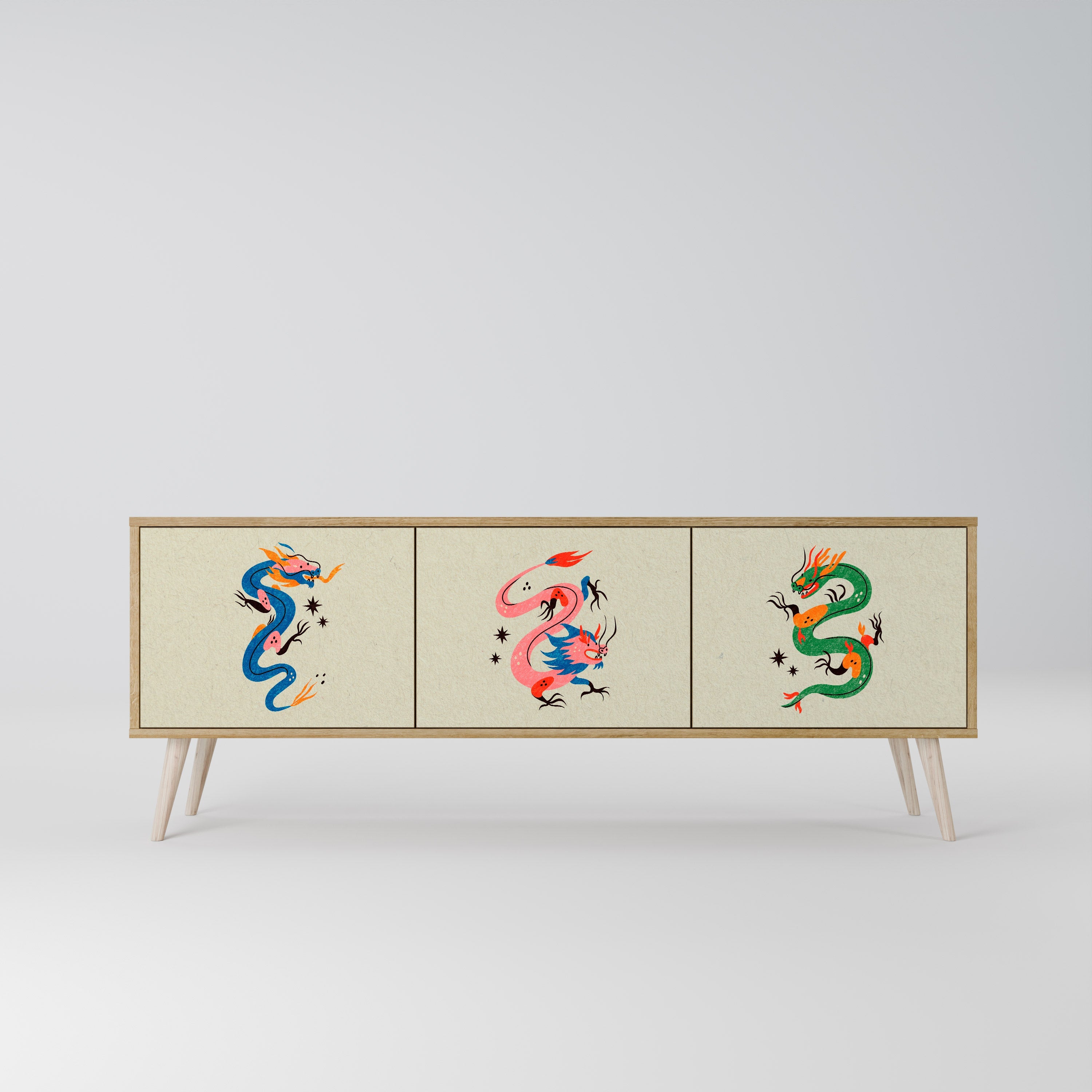 Meuble TV 3 portes effet chêne MYTHOLOGICAL CREATURES