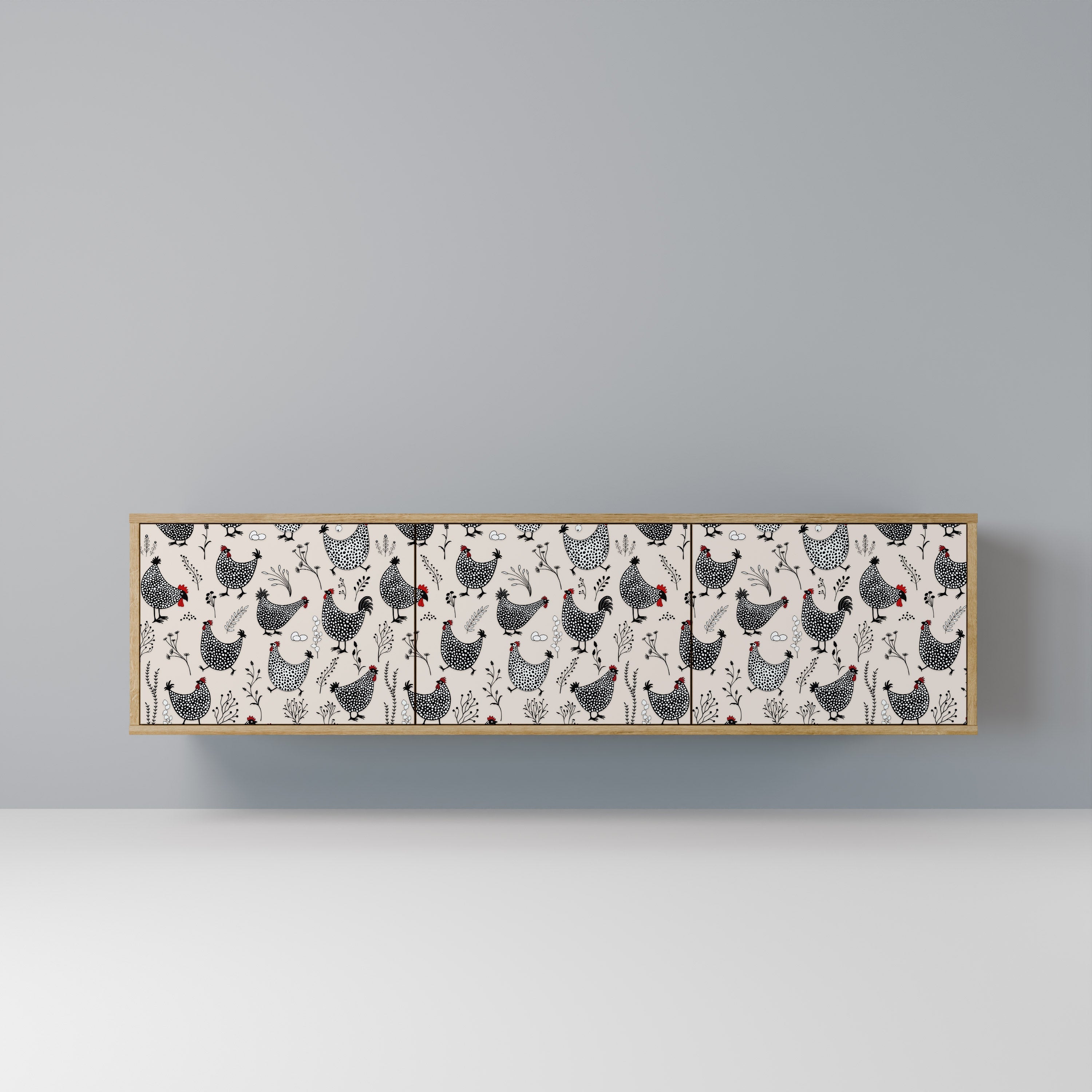 Meuble TV 3 portes HAPPY HENS effet chêne