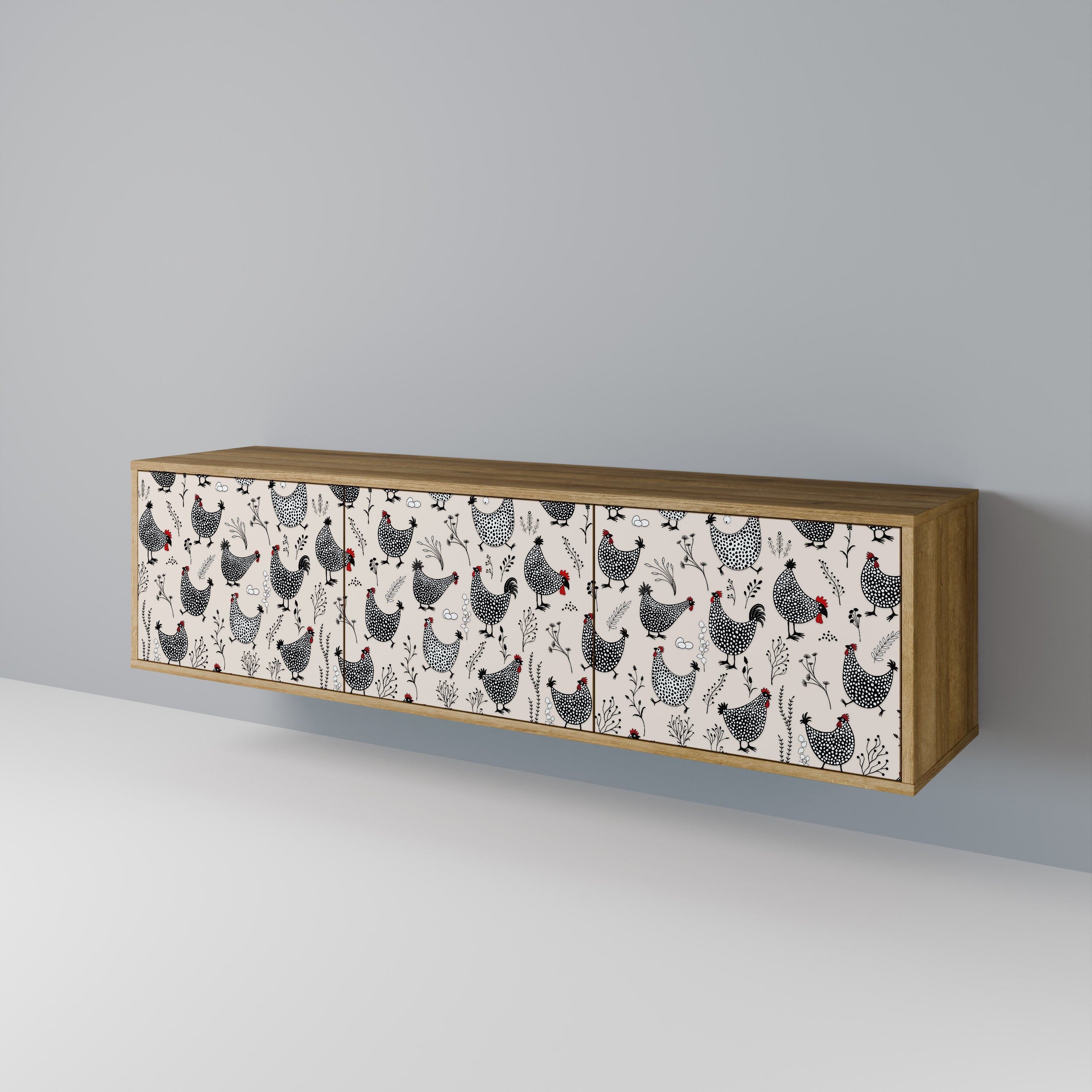 Meuble TV 3 portes HAPPY HENS effet chêne