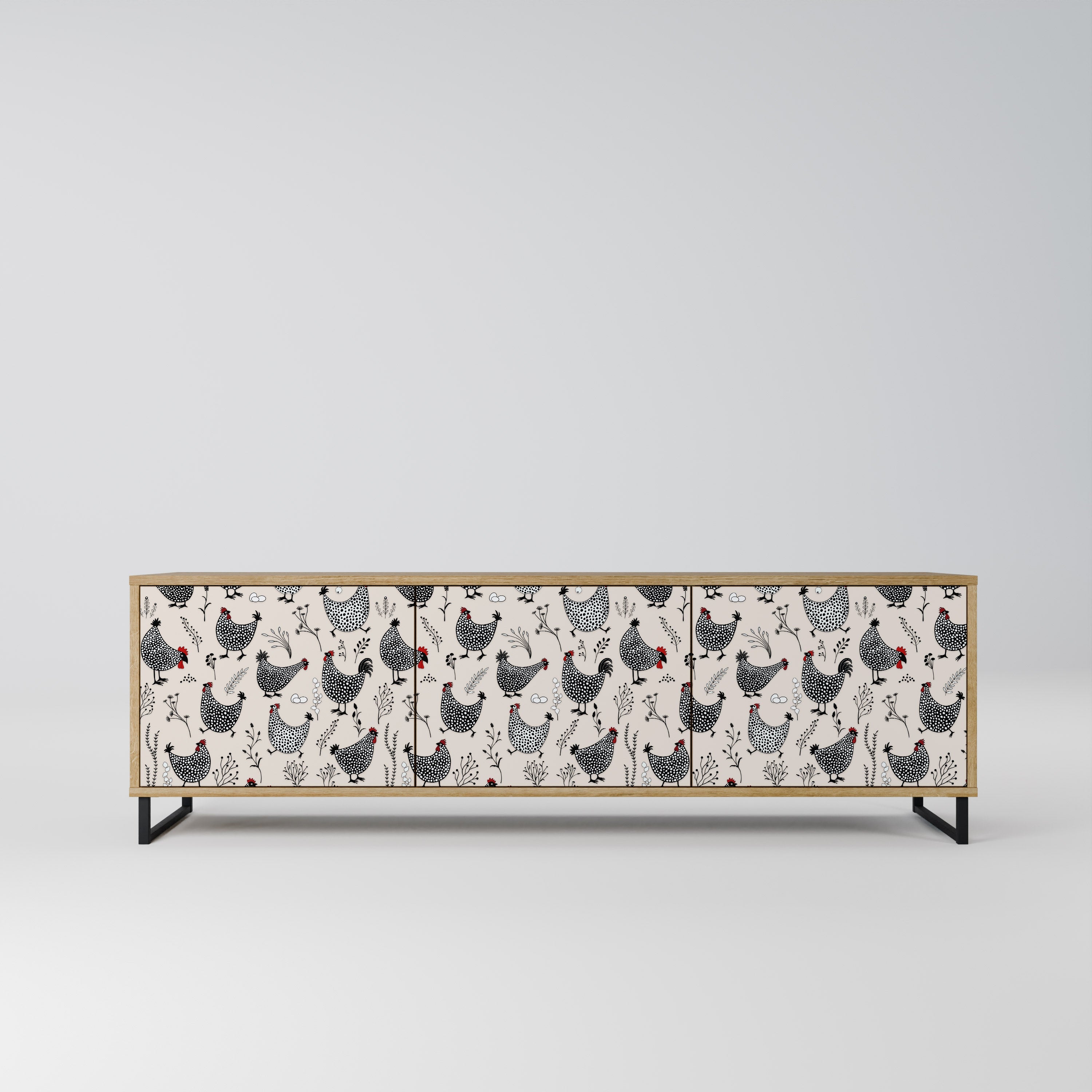 Meuble TV 3 portes HAPPY HENS effet chêne