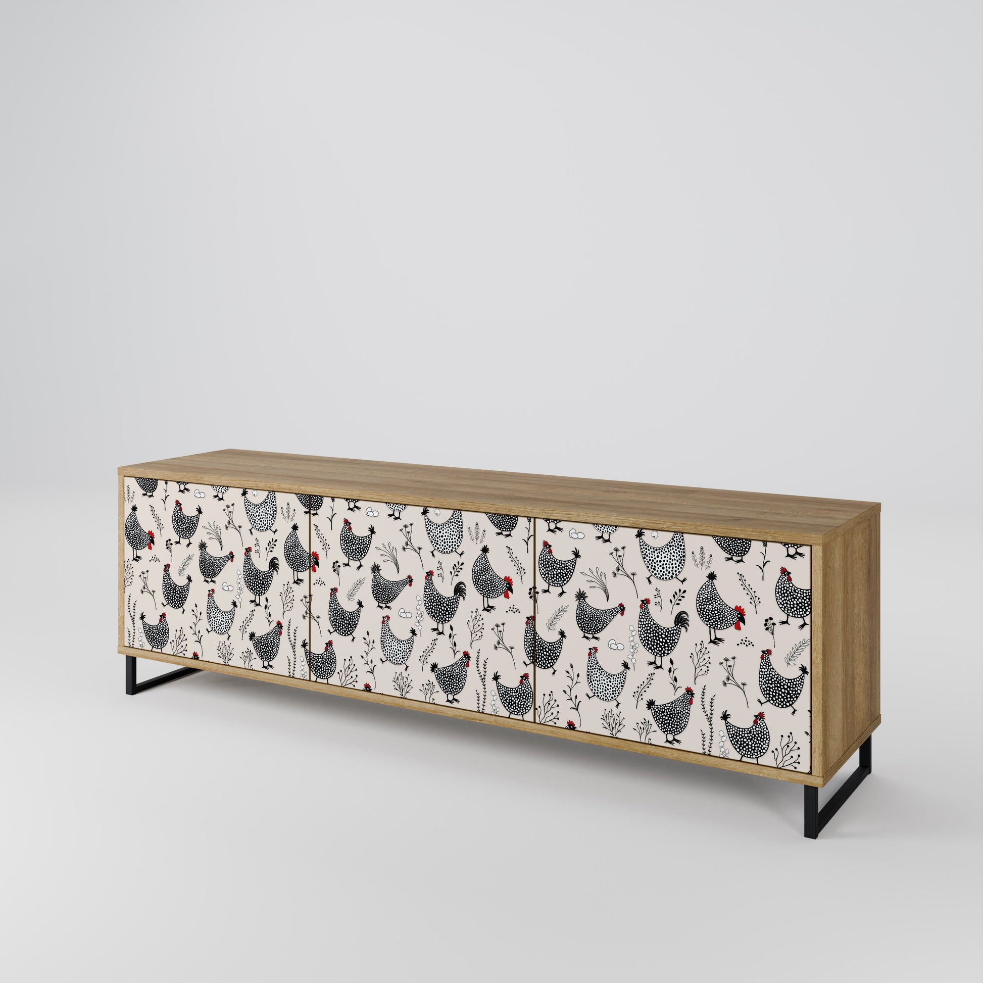 HAPPY HENS 3-Door TV Stand in Oak Effect
