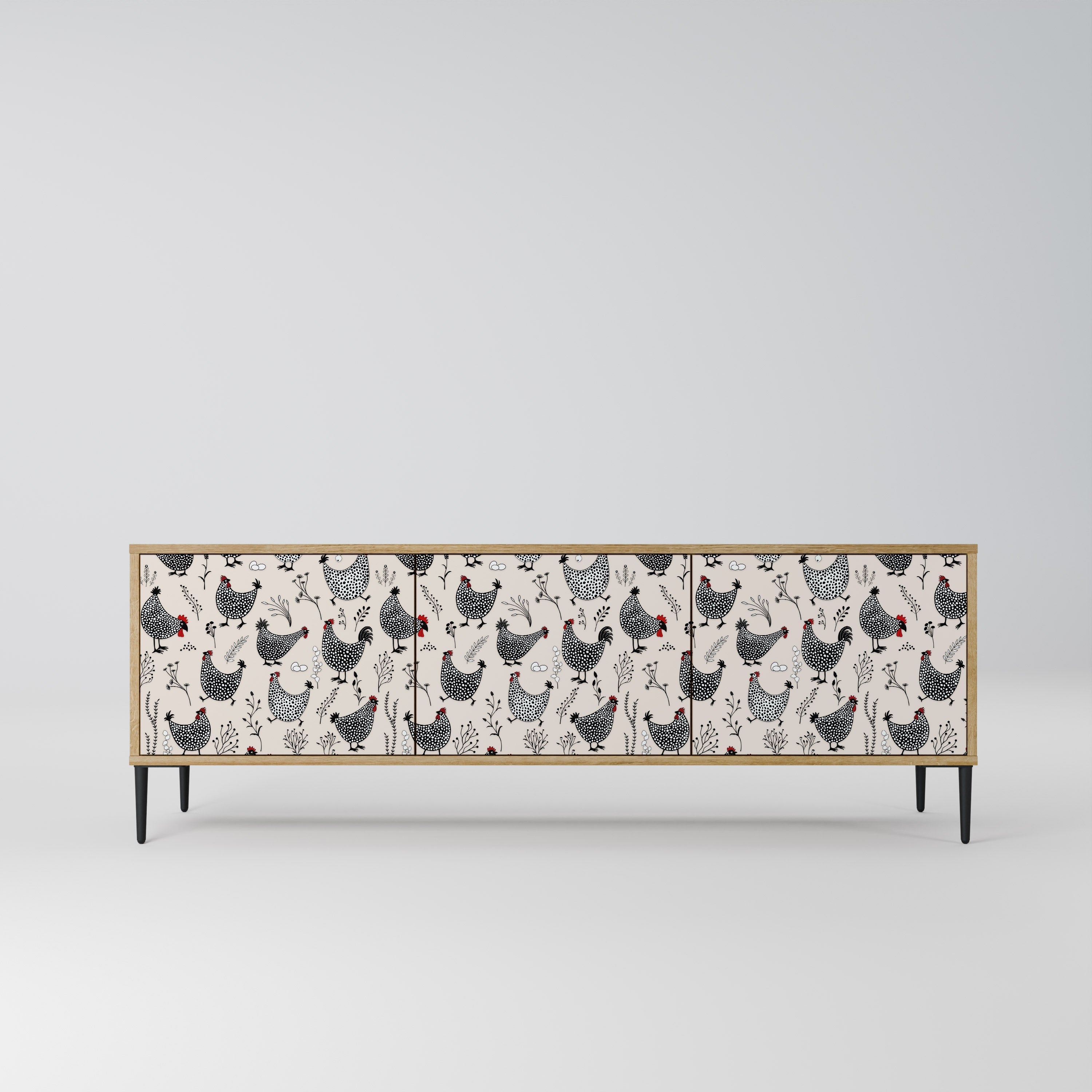 Meuble TV 3 portes HAPPY HENS effet chêne