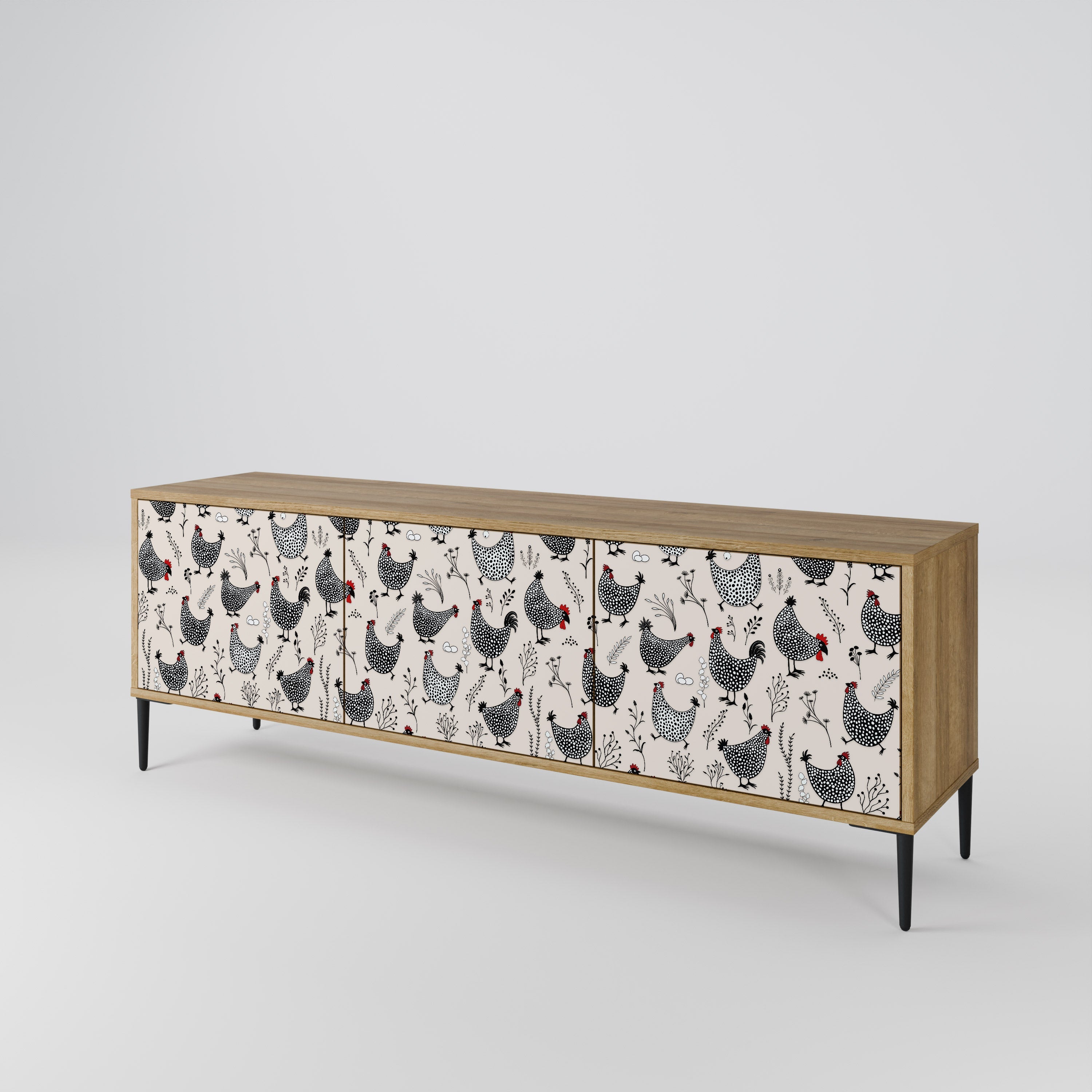 Meuble TV 3 portes HAPPY HENS effet chêne