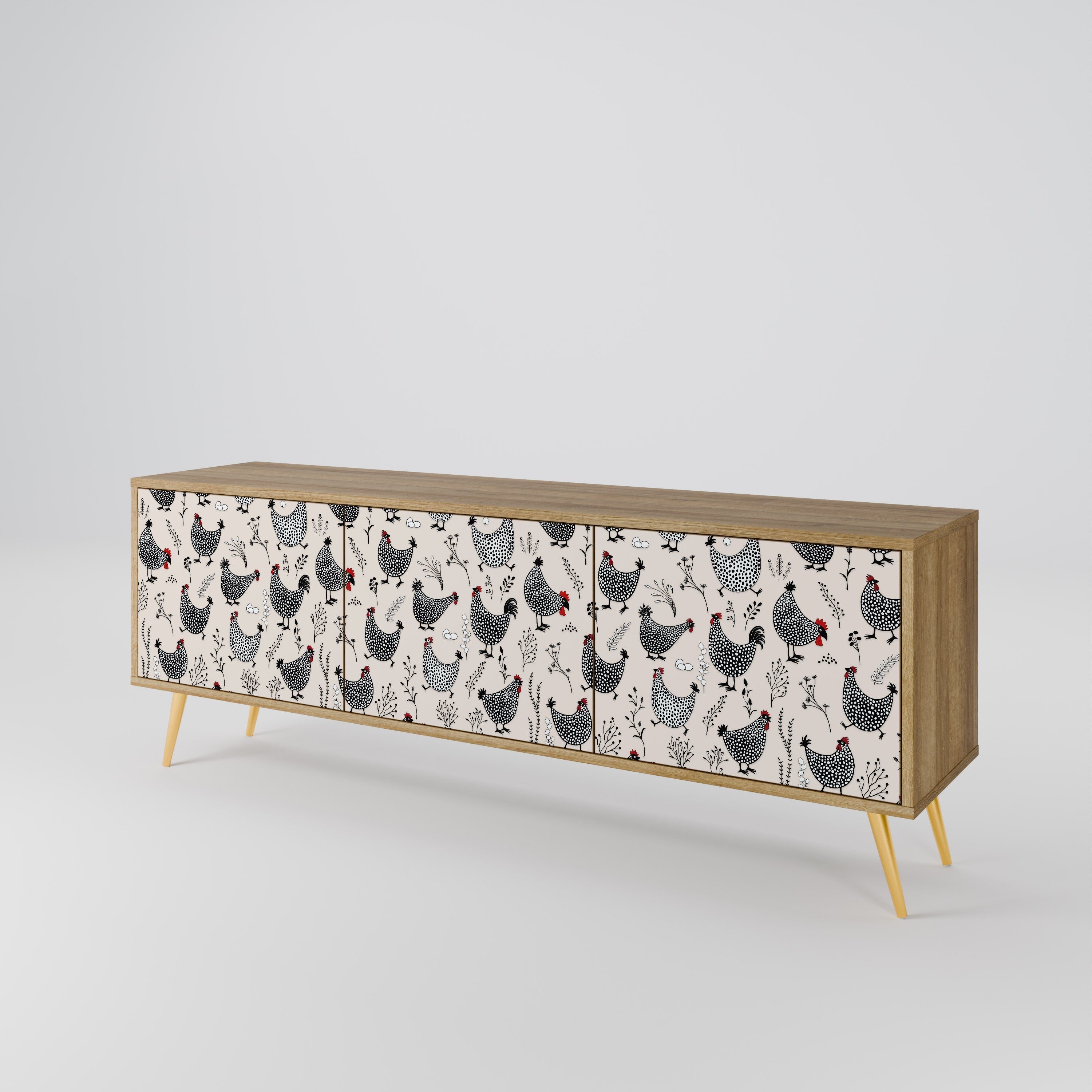 Meuble TV 3 portes HAPPY HENS effet chêne