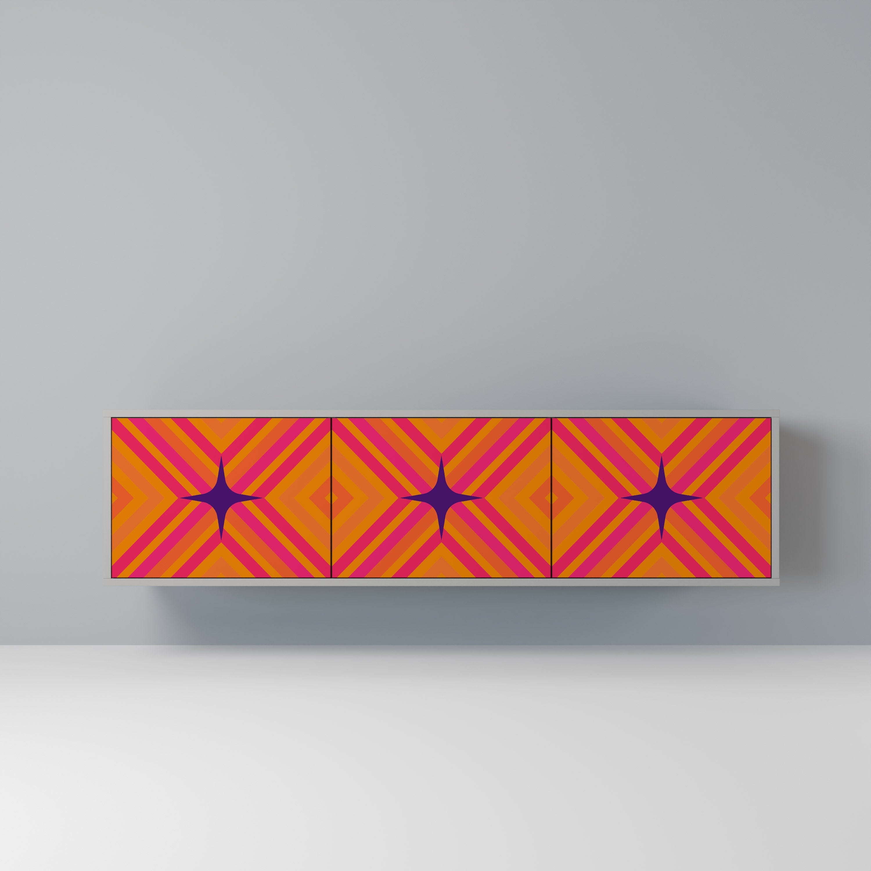 Meuble TV 3 portes GEOMETRIC BRILLIANCE en finition grise