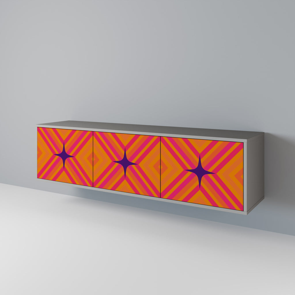 Meuble TV 3 portes GEOMETRIC BRILLIANCE en finition grise